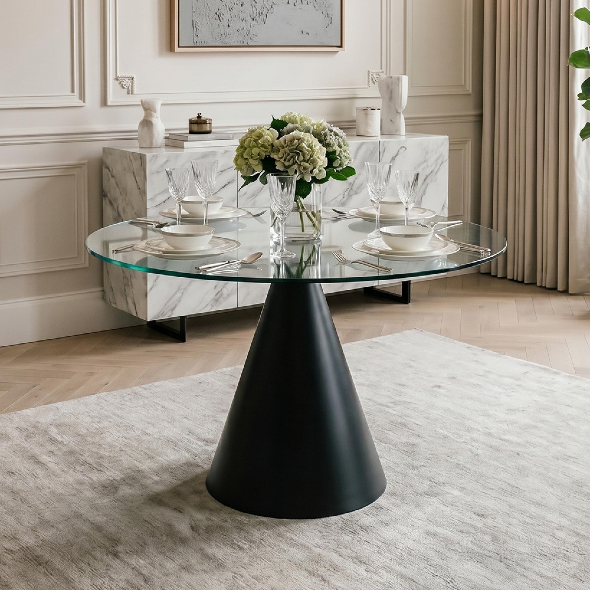 Azalea Dining Table - 2 Seater - 80cm - Round Pedestal - Clear Glass