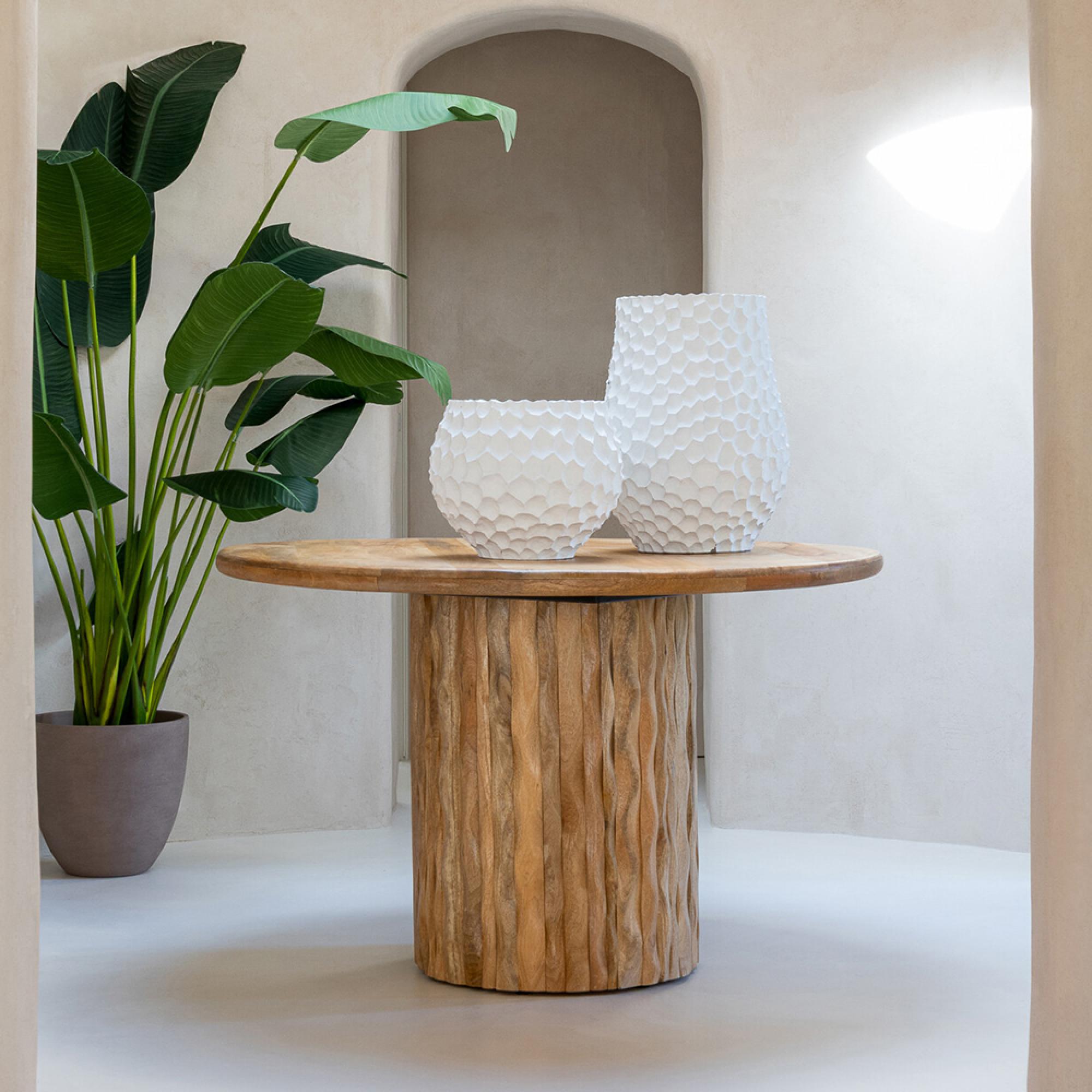 Curved Dining Table - 122cm - 4 Seater - Round - Waved Desgin - Natural - Wood