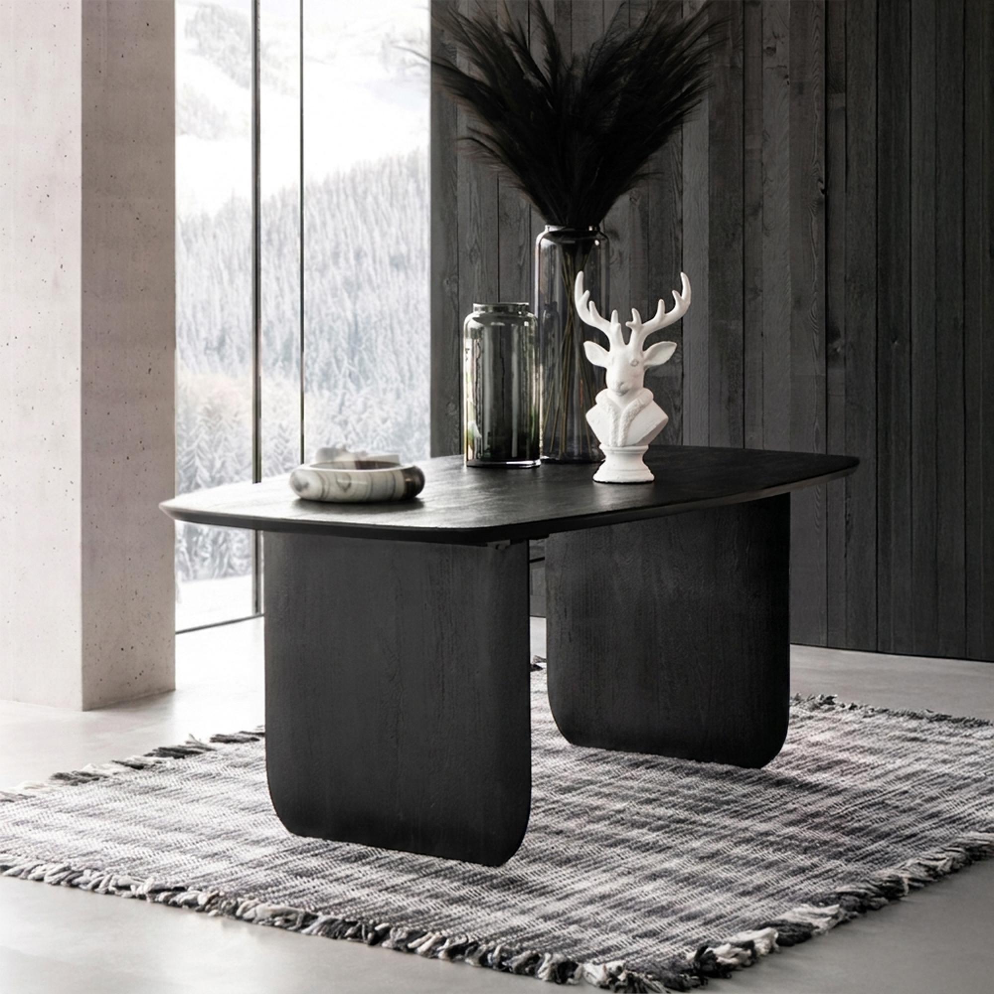 Dining Table - 190cm - 6 Seater - Black - Acacia Wood