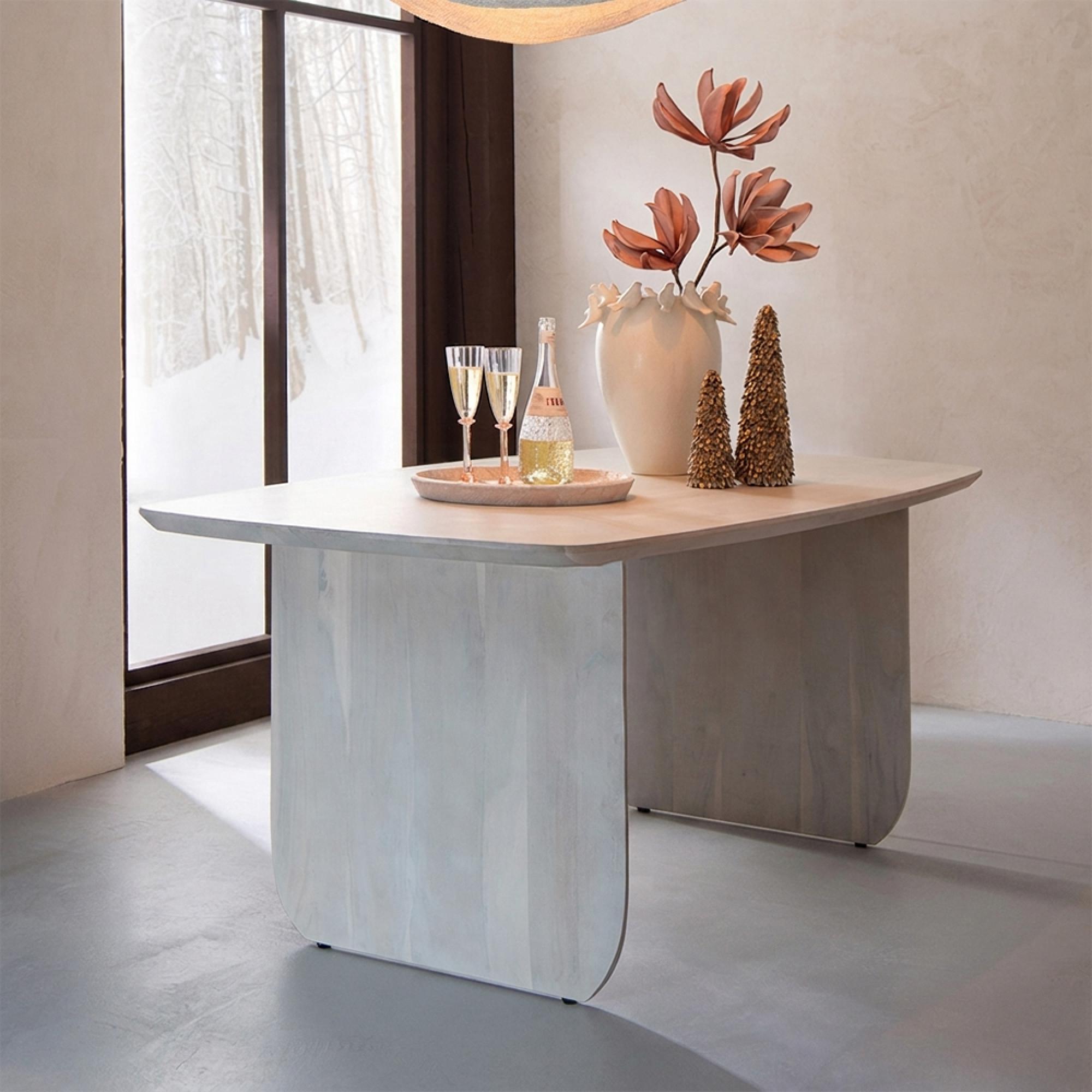 Dining Table - 190cm - 6 Seater - White - Acacia Wood