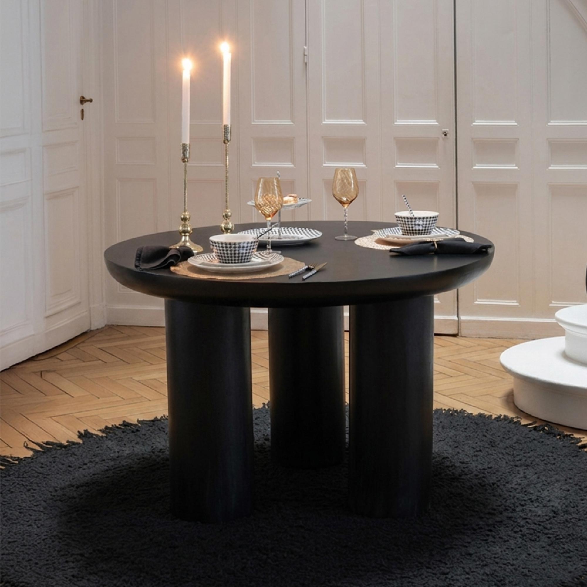 Trio Dining Table - 120cm - 4 Seater - Round - Black - Mango Wood