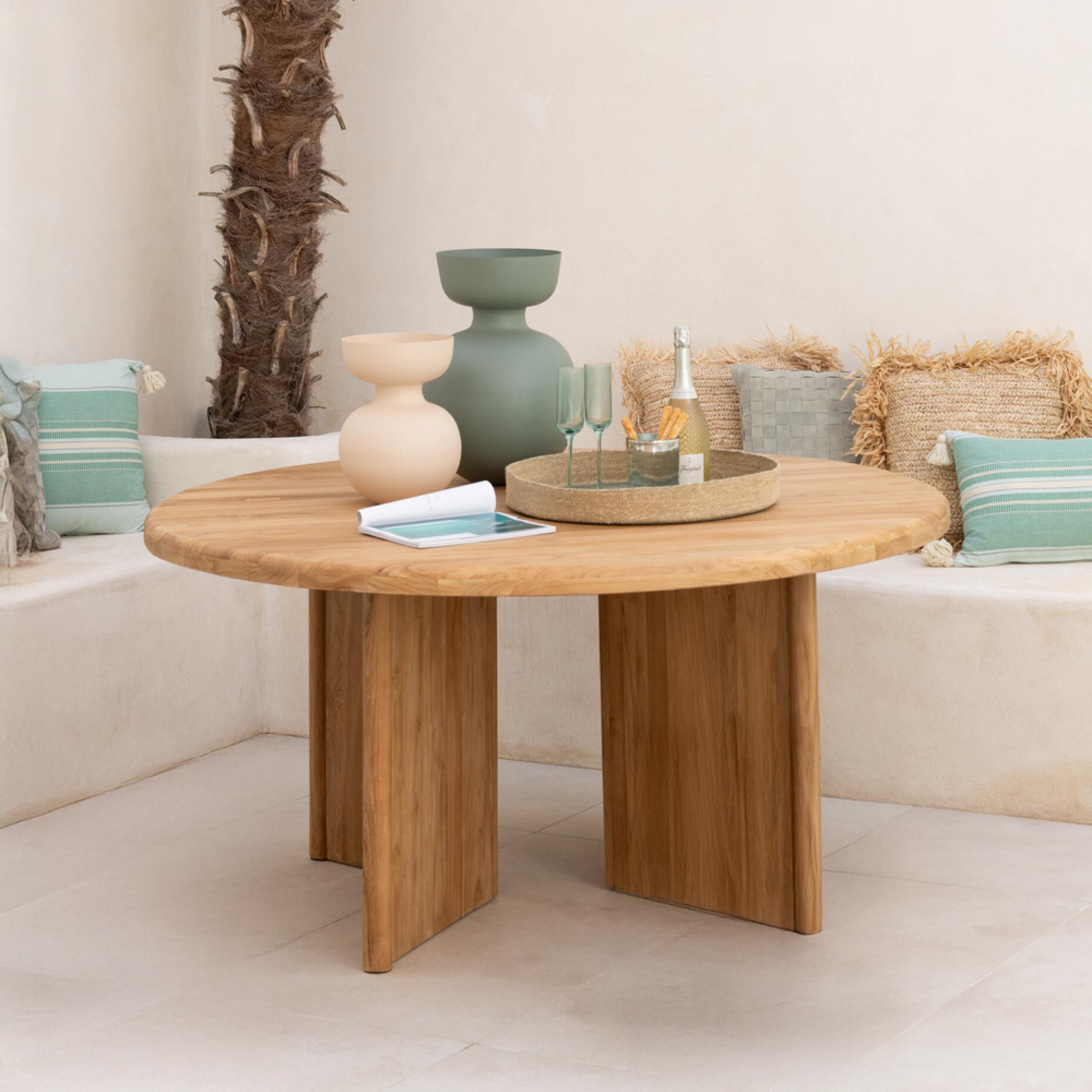 Dining Table - 150cm - 6-8 Seater - Round - Natural - Teak Wood