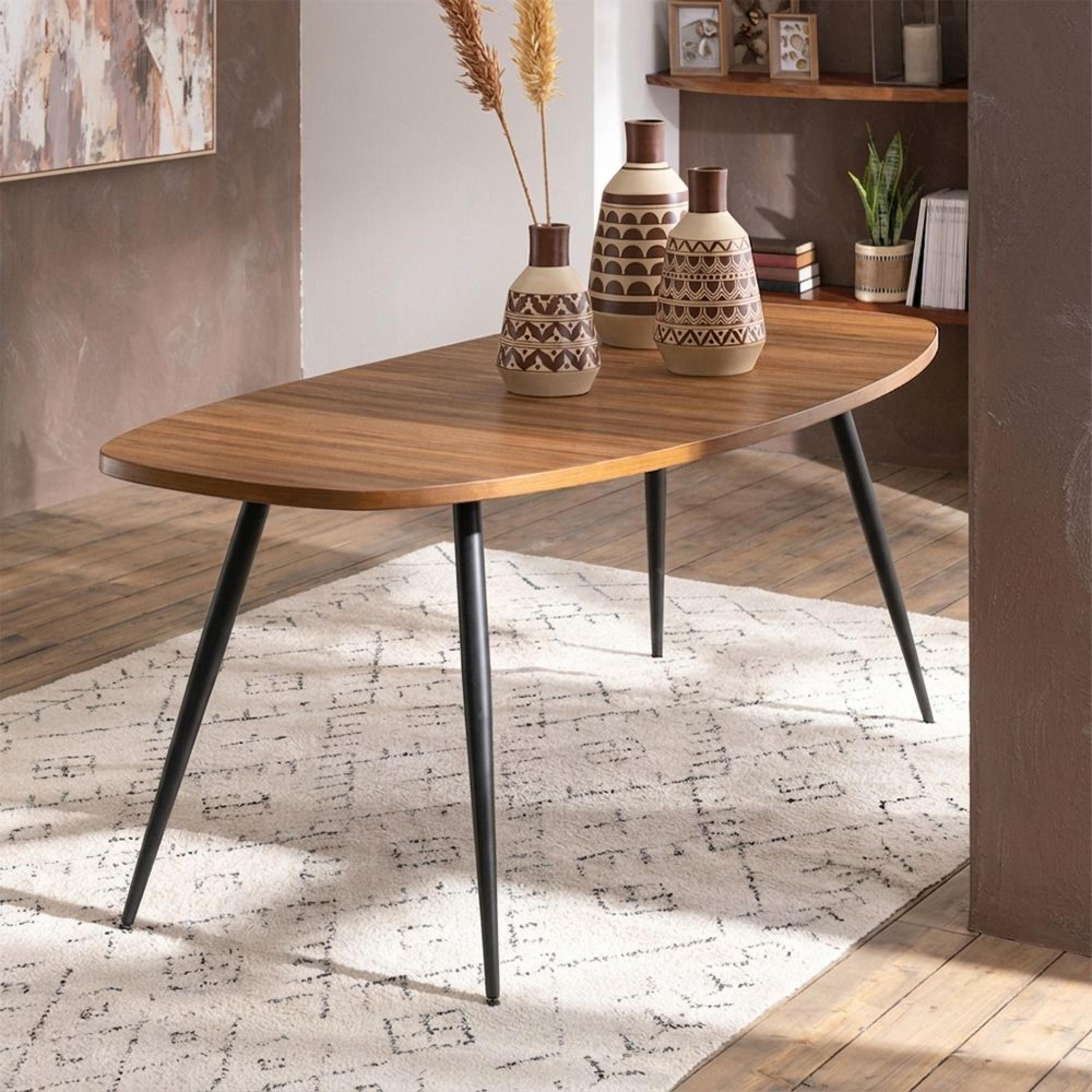 Dining Table - 200cm - 8 Seater - Narrow - Oval - Natural and Black - Recycle Teak Wood