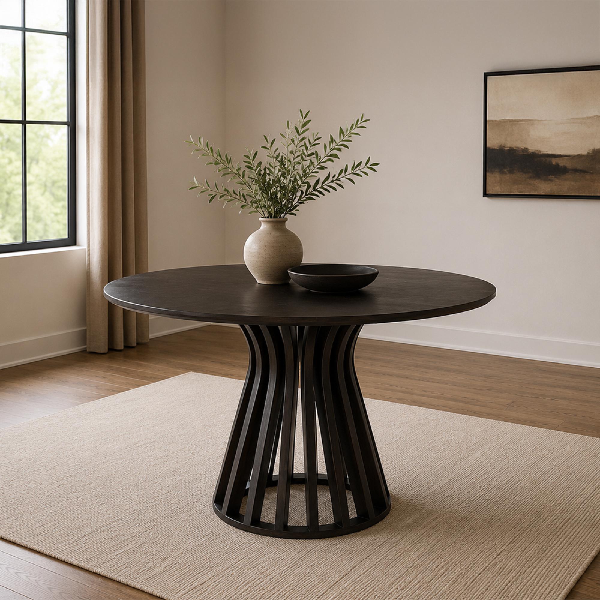 Eli Dining Table - 110cm - 4 Seater - Round - Slatted Base - Black - Mango Wood