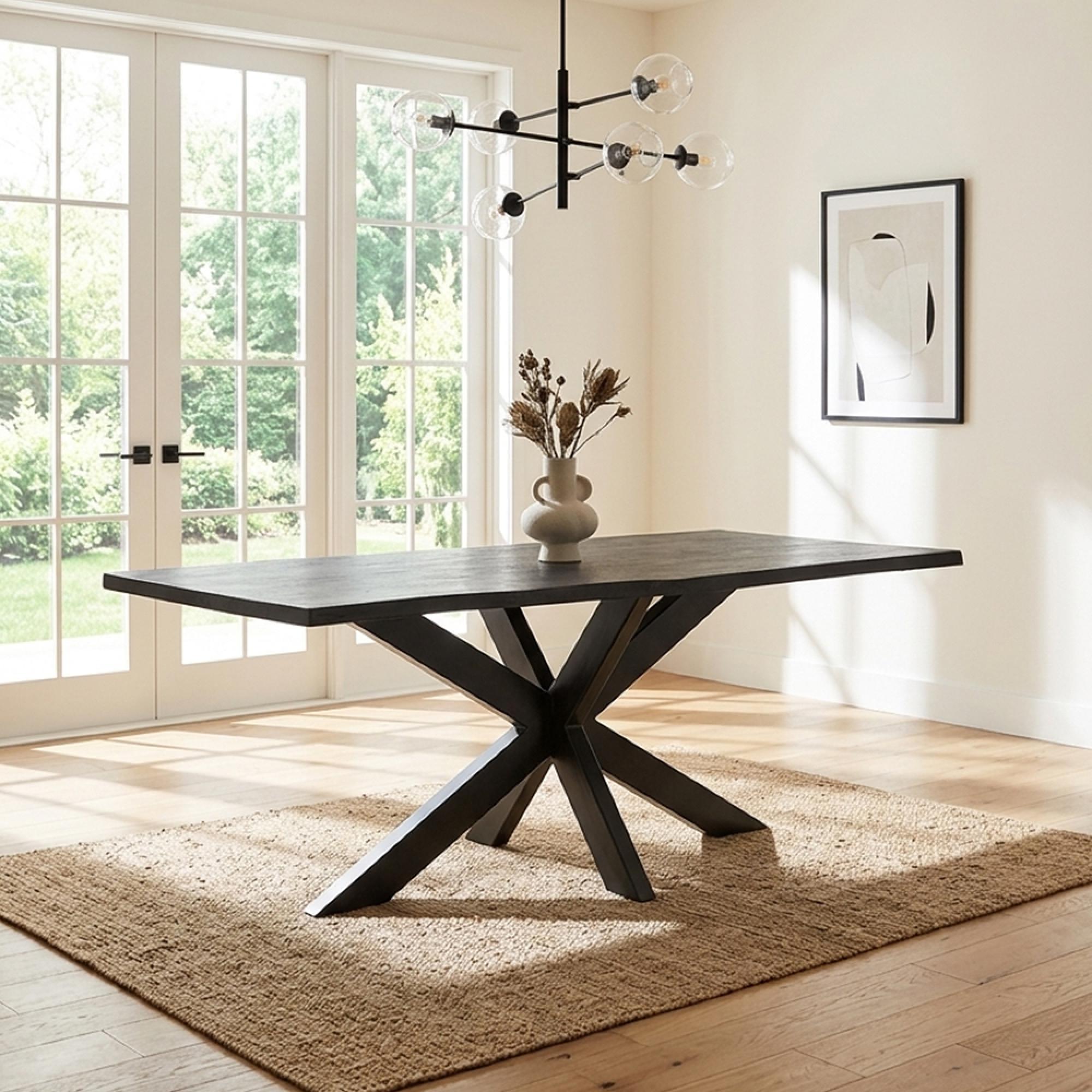 Gerard Dining Table - 180cm - 6 Seater - Star Base - Black - Acacia Wood