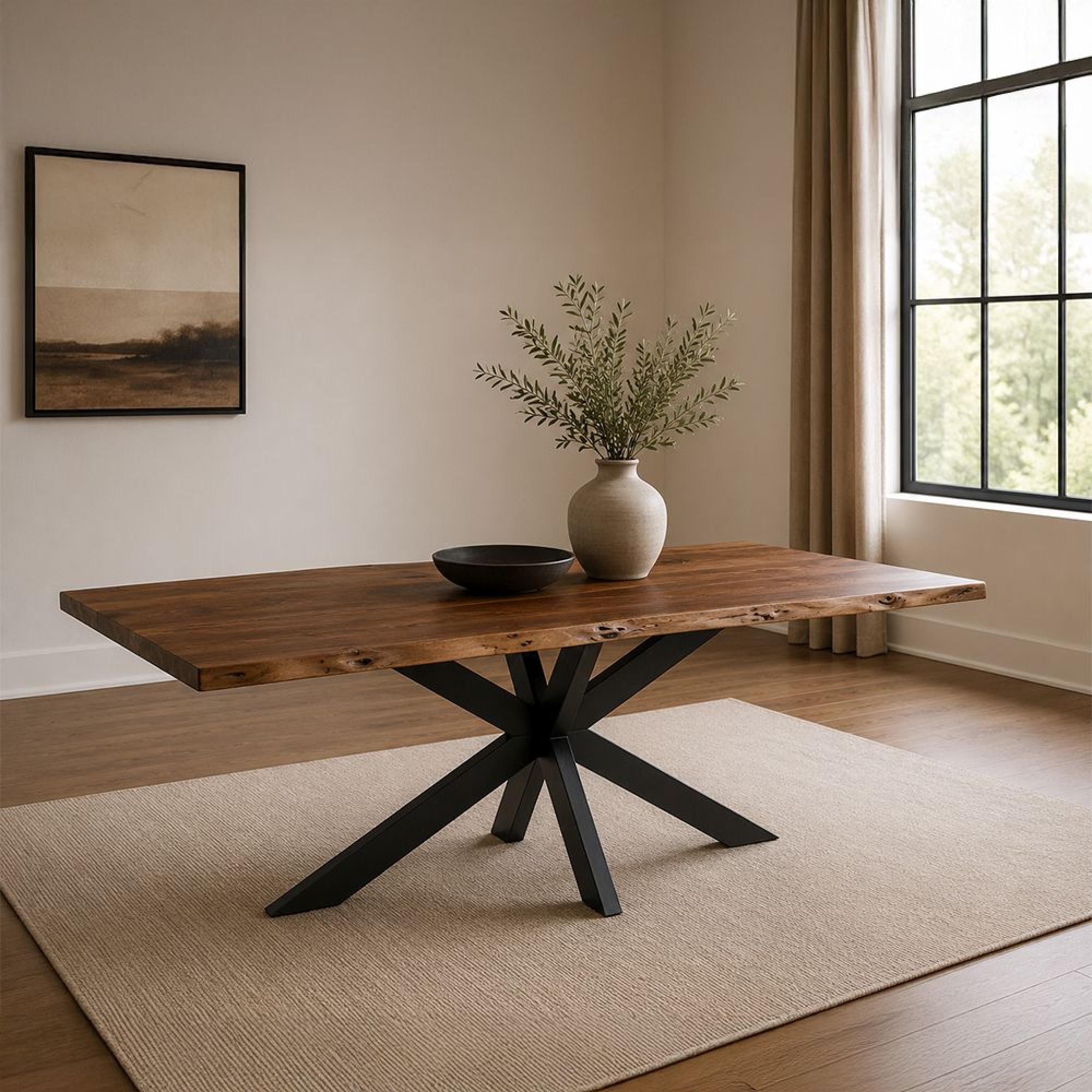 Gerard Dining Table - 180cm - 6 Seater - Star Base - Brown and Black - Acacia Wood