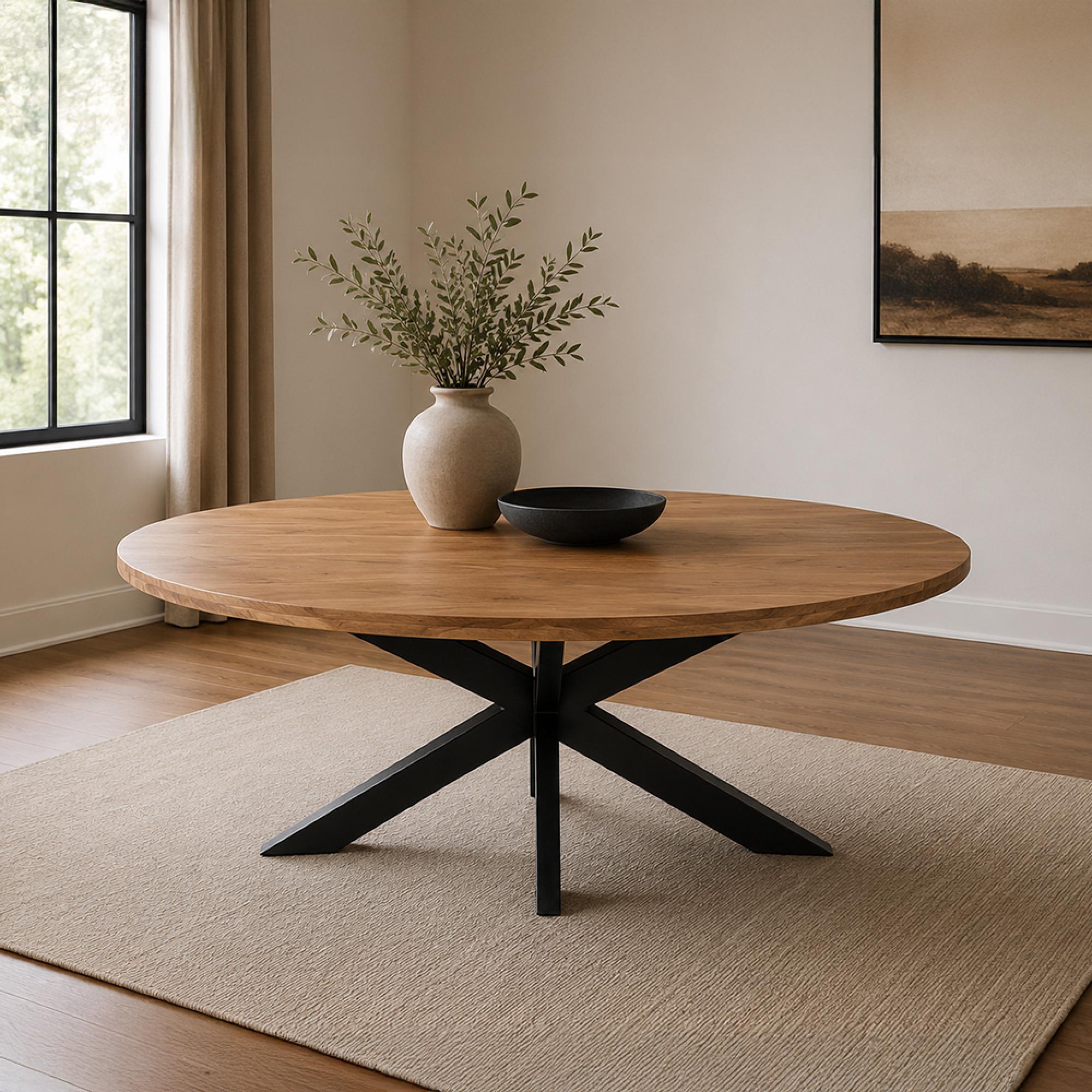 Gerard Dining Table - 210cm - 8 Seater - Oval - Star Base - Natural and Black - Acacia Wood