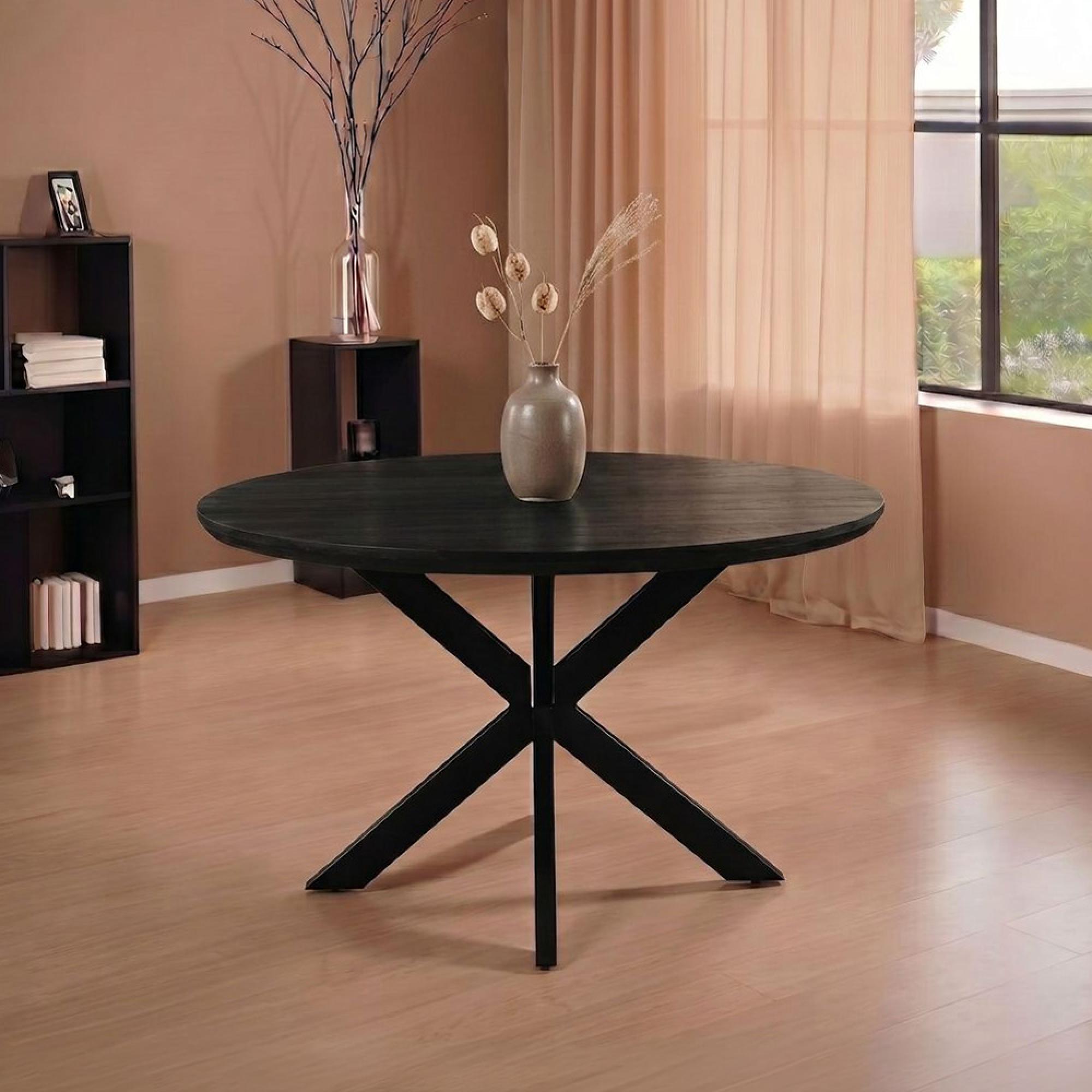 Jesper Dining Table - 130cm - 6 Seater - Round - Star Base - Black - Mango Wood