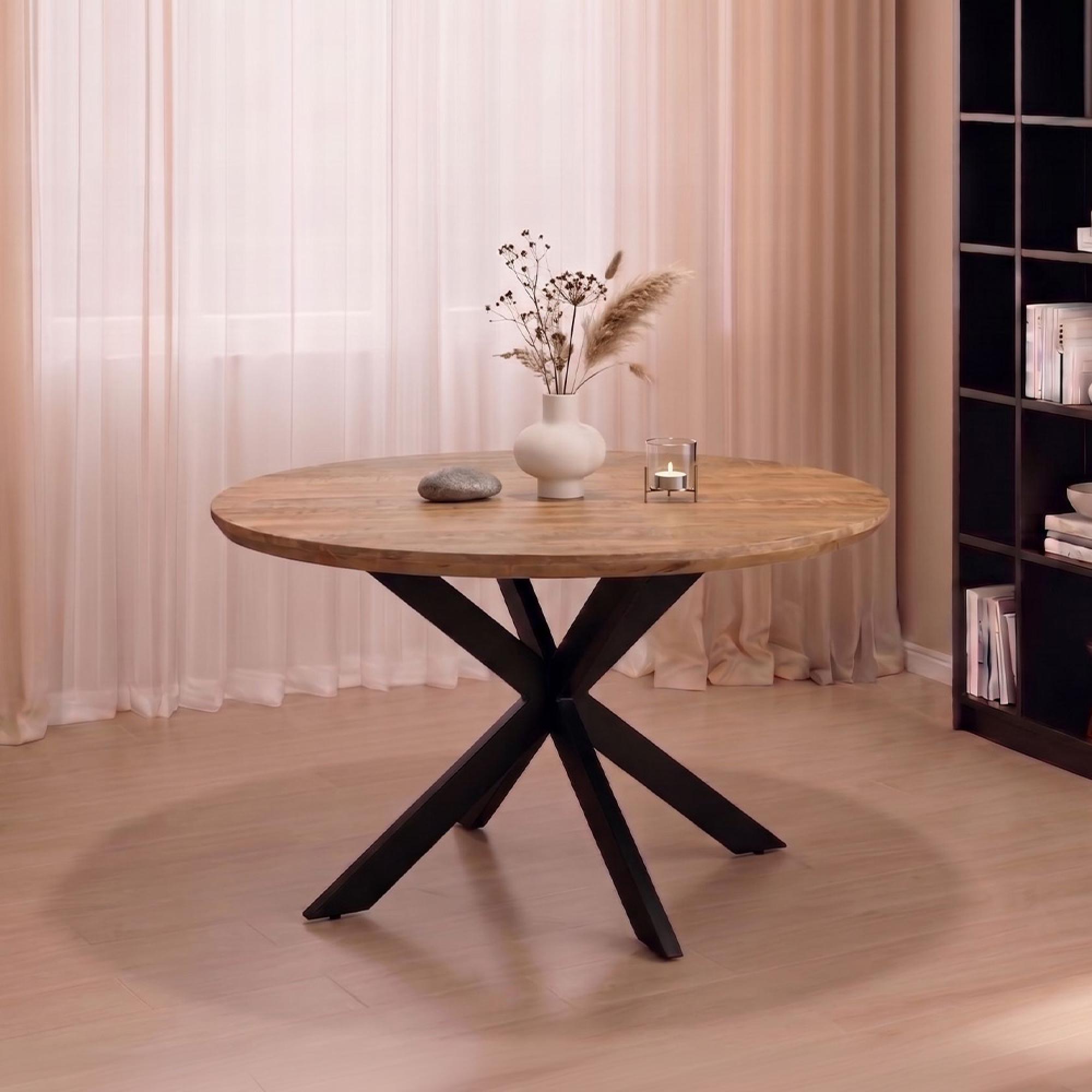 Jesper Dining Table - 130cm - 6 Seater - Round - Star Base - Natural - Mango Wood