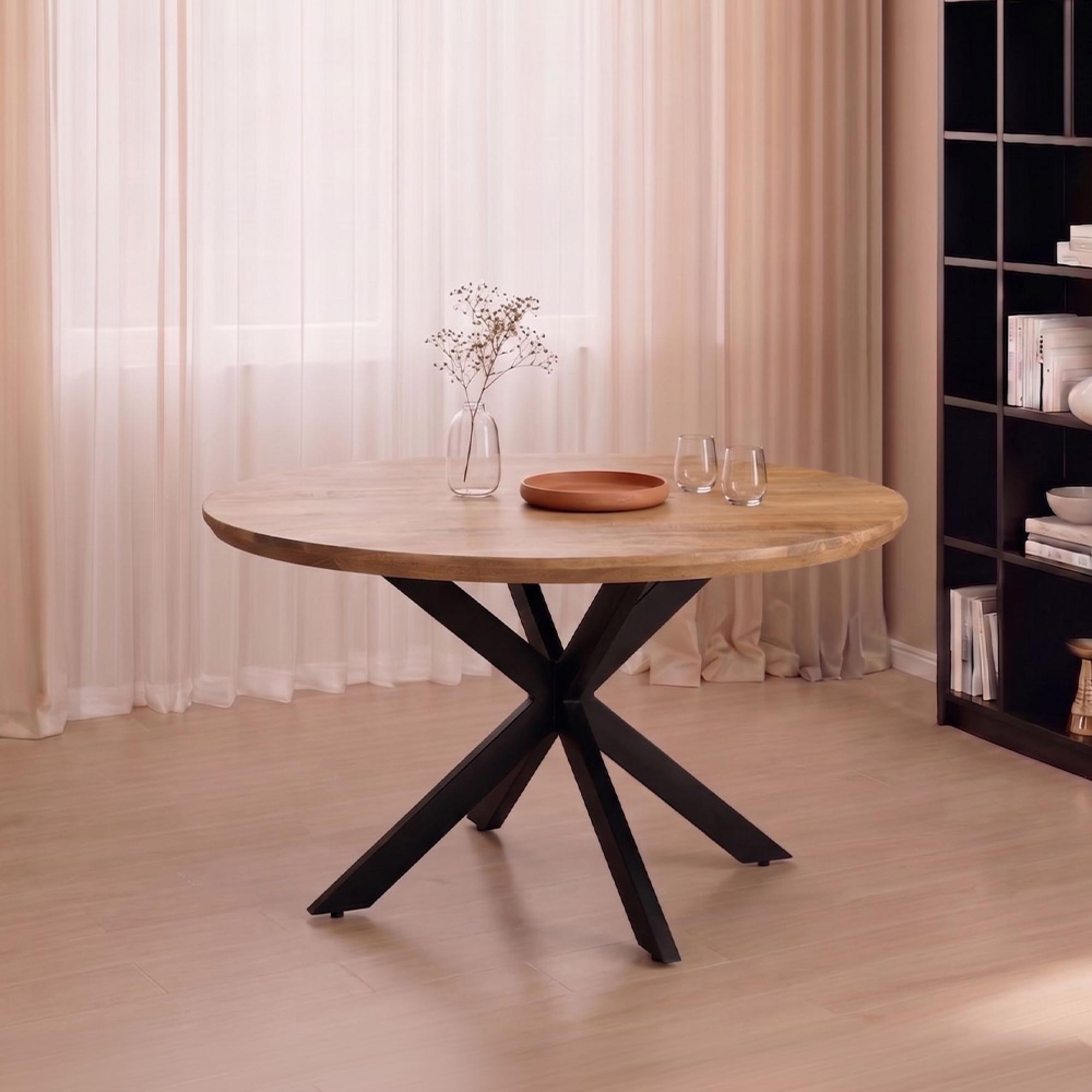 Jesper Dining Table - 140cm - 8 Seater - Round - Star Base - Natural - Mango Wood