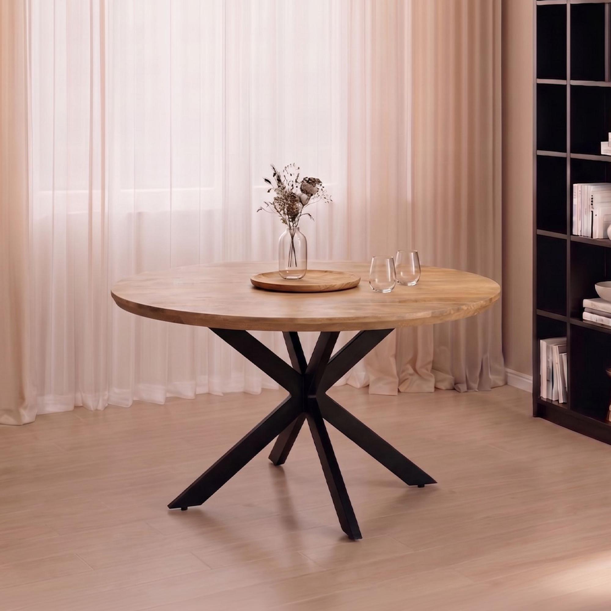 Jesper Dining Table - 150cm - 8 Seater - Round - Star Base - Natural - Mango Wood
