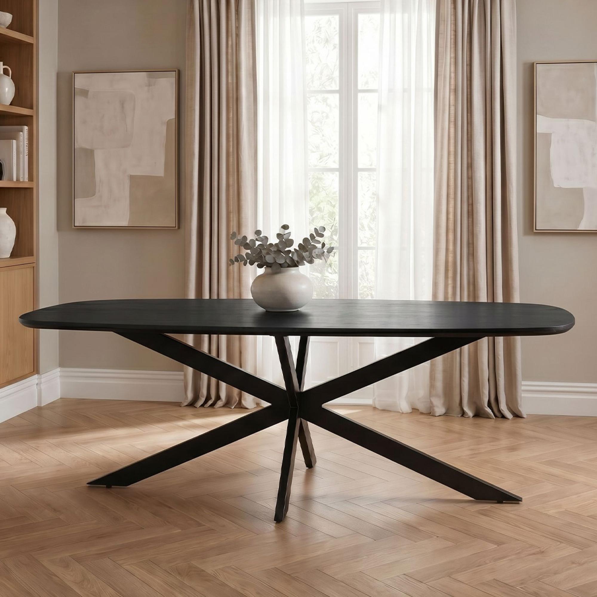 Jesper Dining Table - 180cm - 8 Seater - Star Base - Black - Mango Wood
