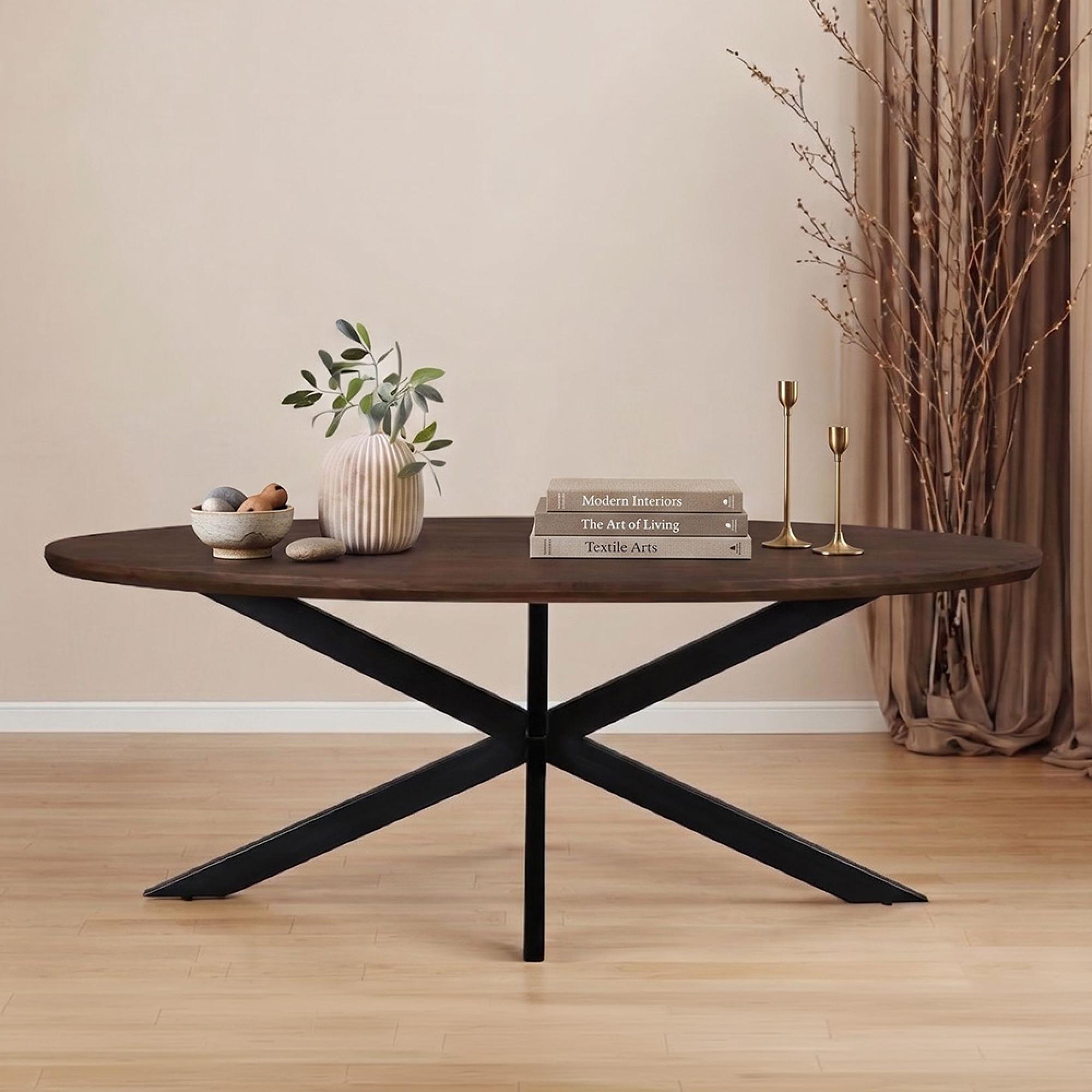 Jesper Dining Table - 210cm - 8 Seater - Oval - Star Base - Chestnut - Mango Wood