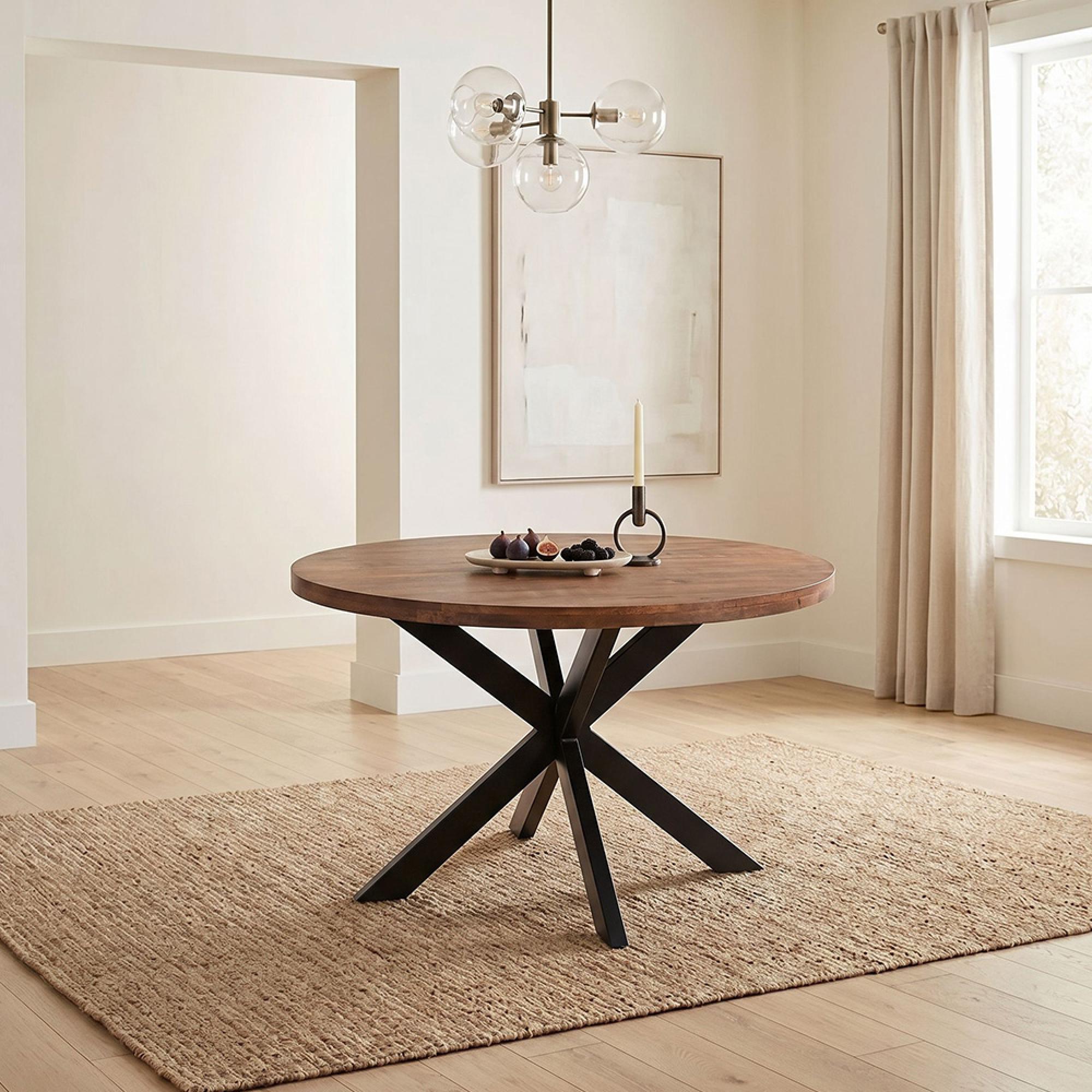 Rocky Dining Table - 120cm - 4 Seater - Round - Star Base - Natural - Mango Wood