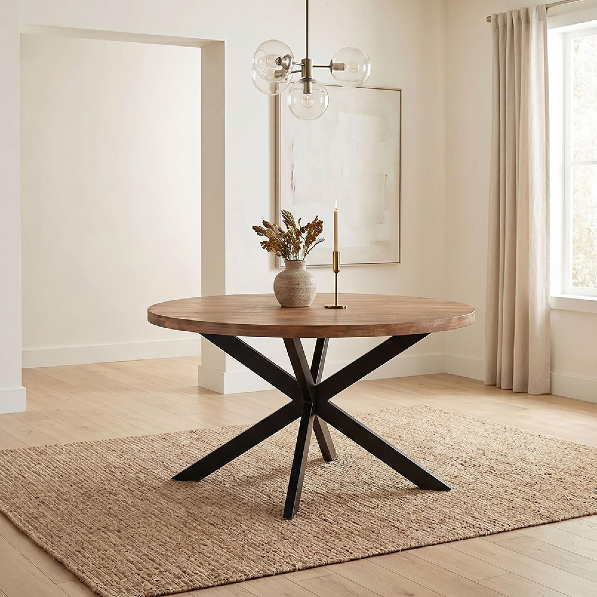 Rocky Dining Table - 140cm - 6 Seater - Round - Star Base - Natural - Mango Wood