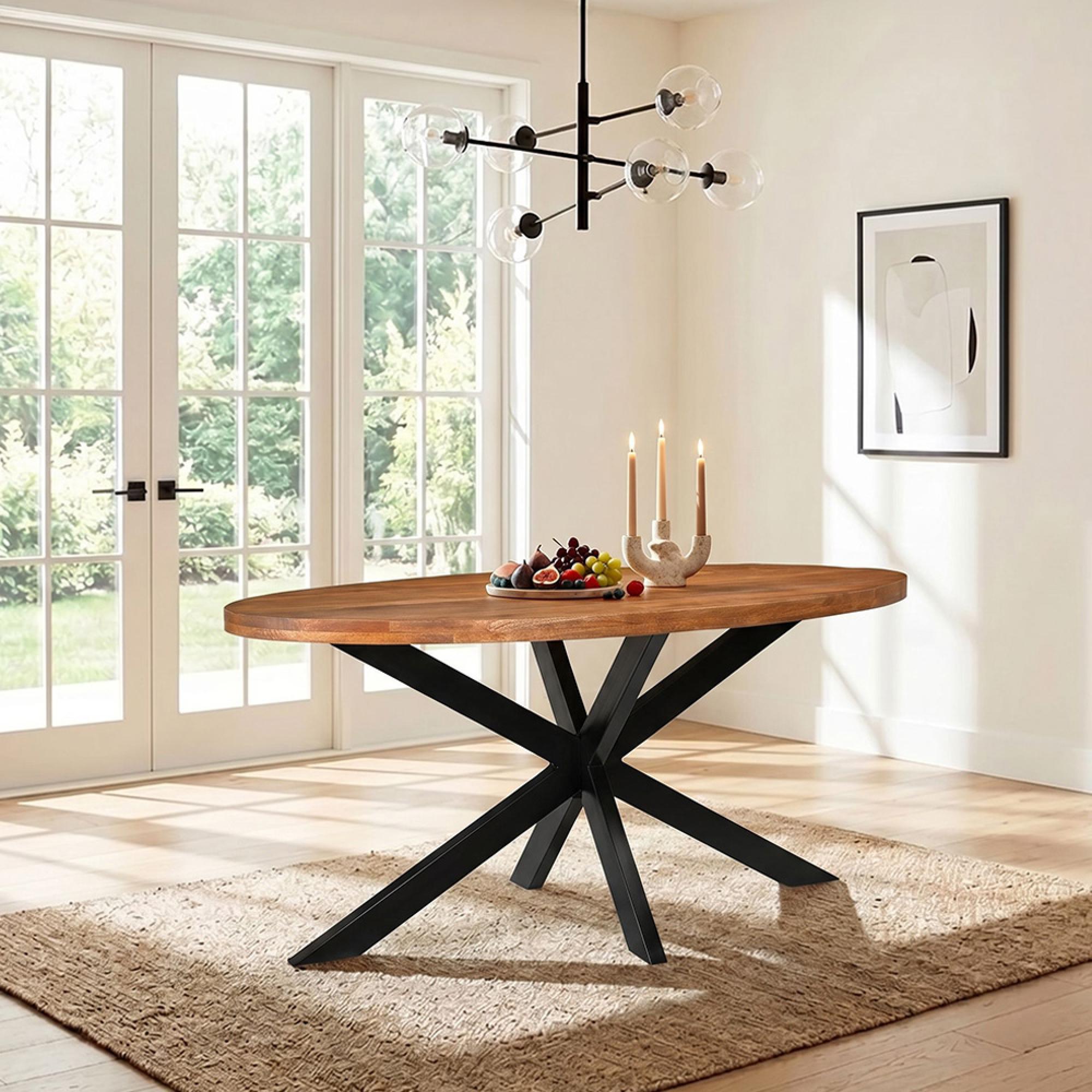 Rocky Dining Table - 180cm - 6-8 Seater - Oval - Star Base - Natural - Mango Wood