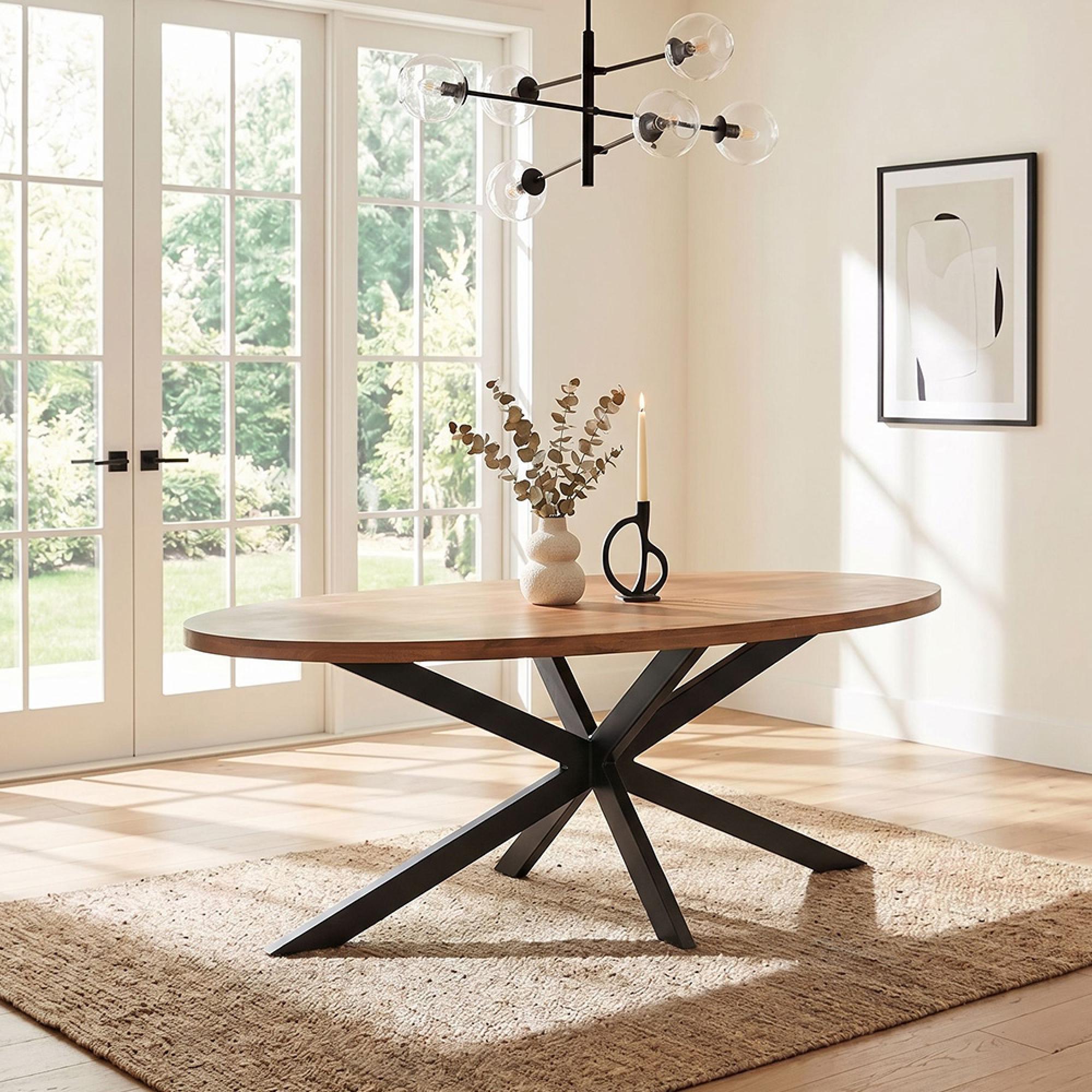 Rocky Dining Table - 240cm - 10 Seater - Oval - Star Base - Natural - Mango Wood