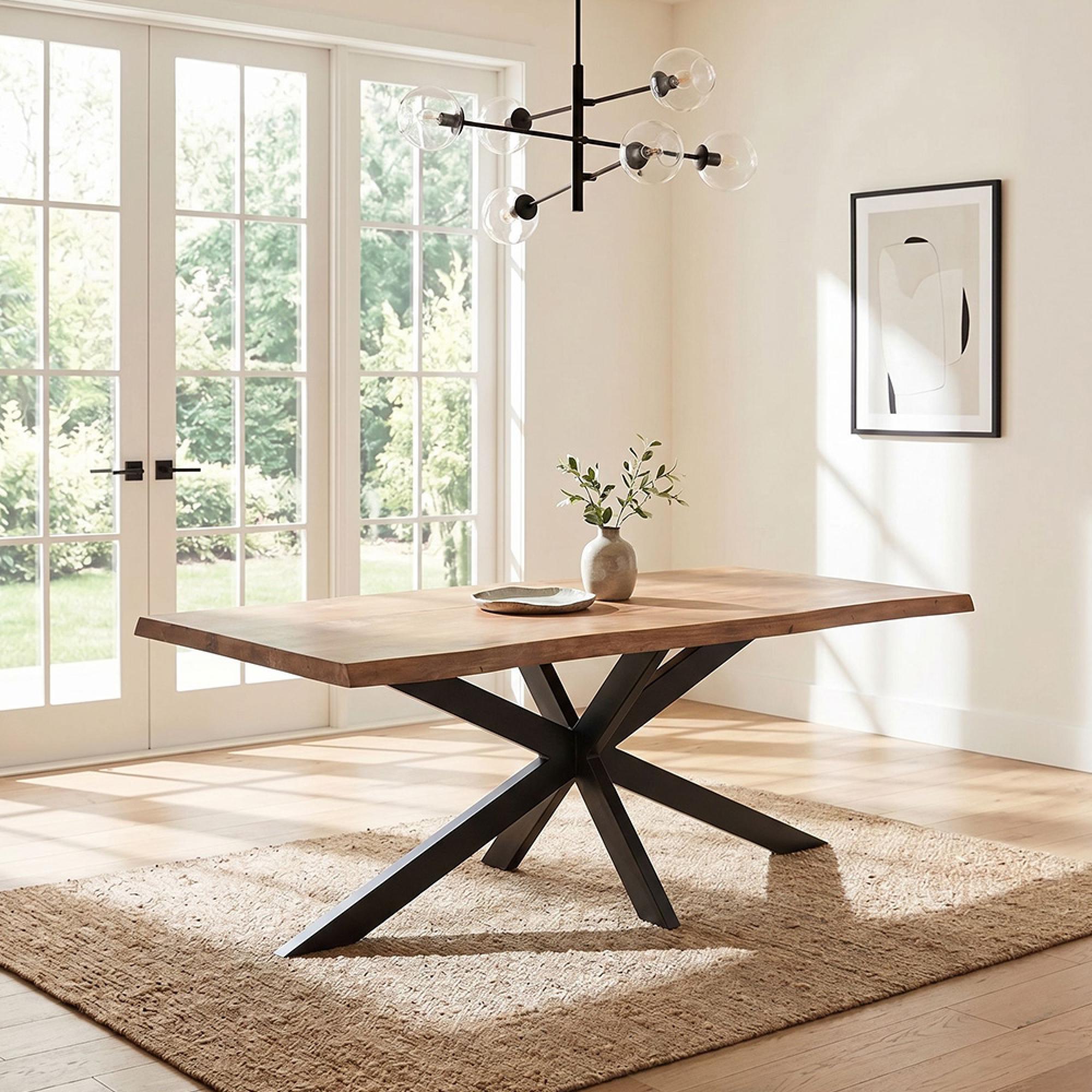 Nairobi Dining Table - 180cm - 6 Seater - Live Edge - Spider Legs - Natural - Rustic Mango Wood