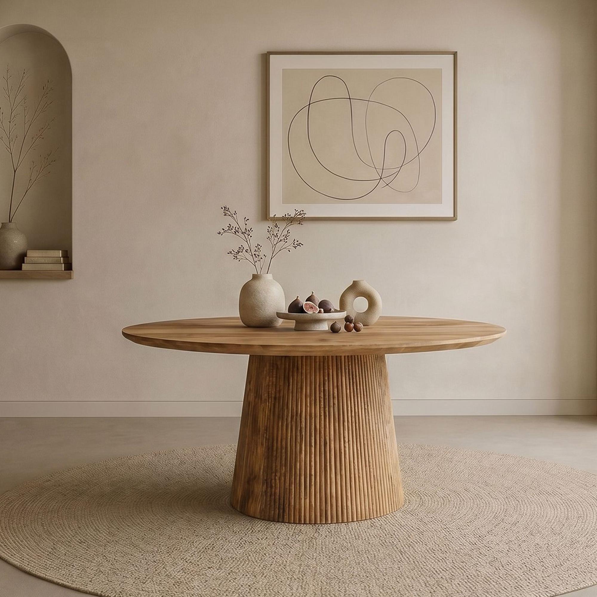 Salvator Fluted Dining Table - 130cm - 4 Seater - Round - Pedestal - Natural - Mango Wood