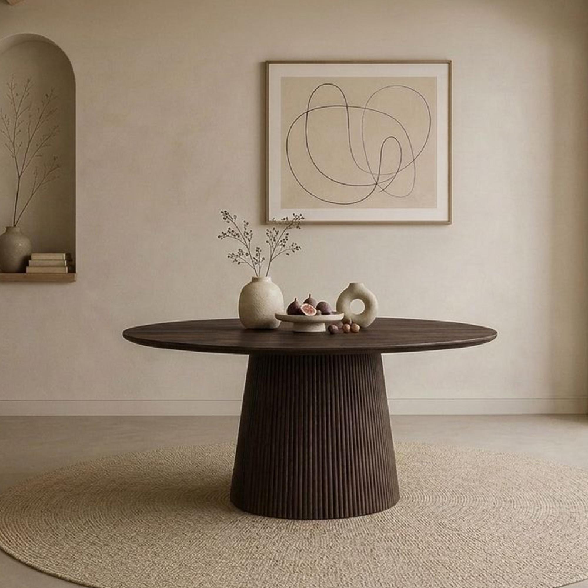 Salvator Fluted Dining Table - 130cm - 4 Seater - Round - Pedestal - Walnut - Mango Wood
