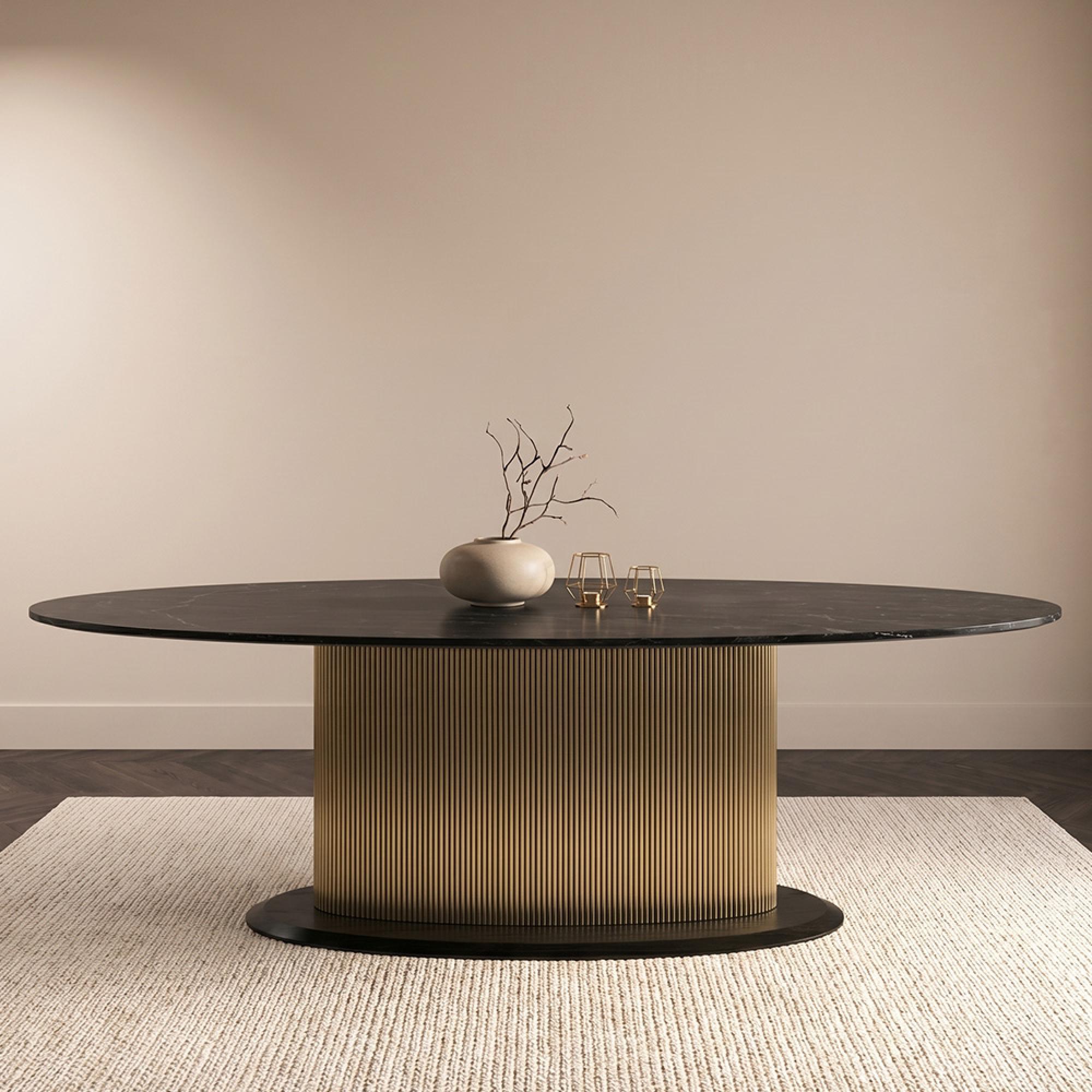 Ironville Brass Ribbed 10 Seater Oval Pedestal Dining Table