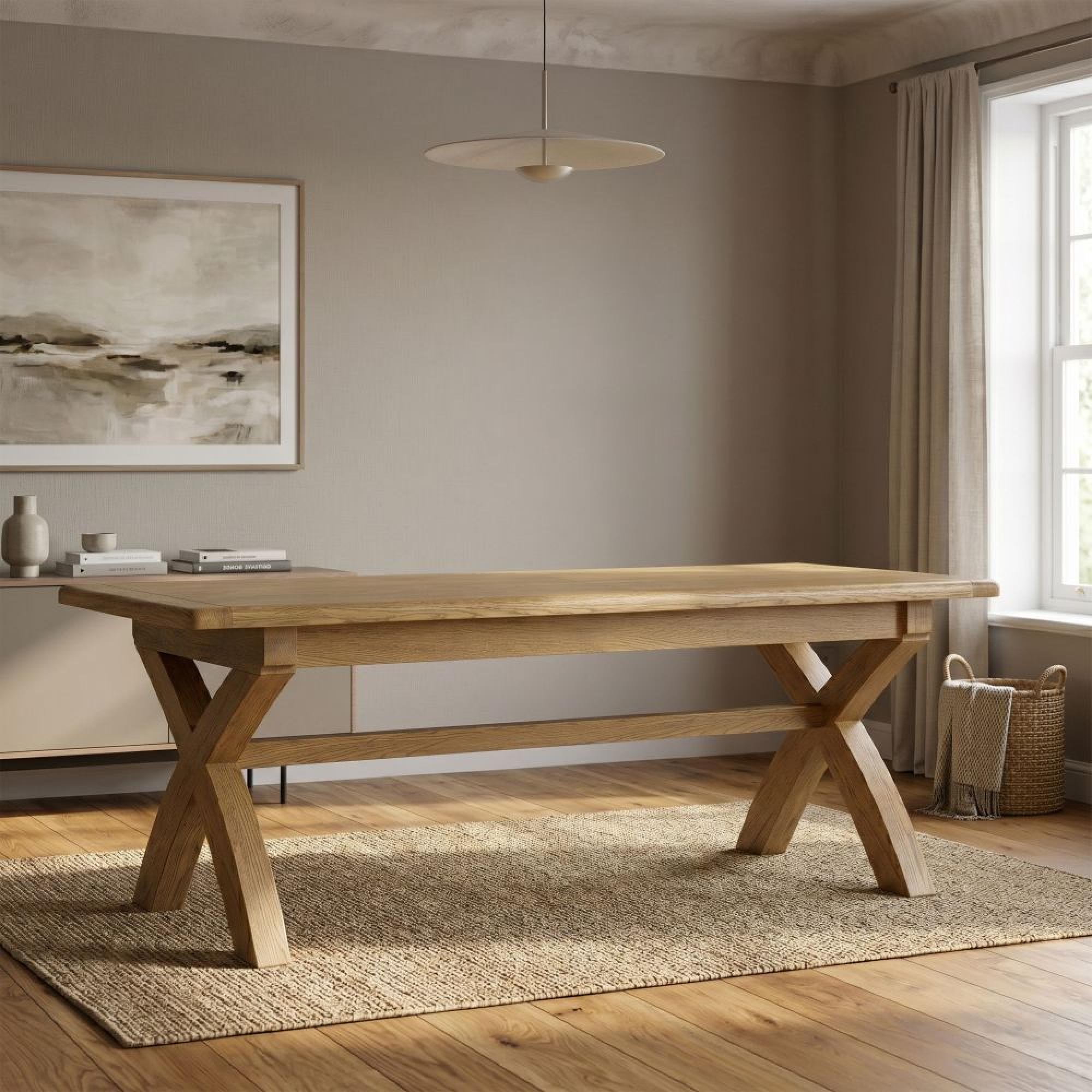 Dorchester Dining Table - 220cm - 10 Seater - Cross Legs - Rustic Oak