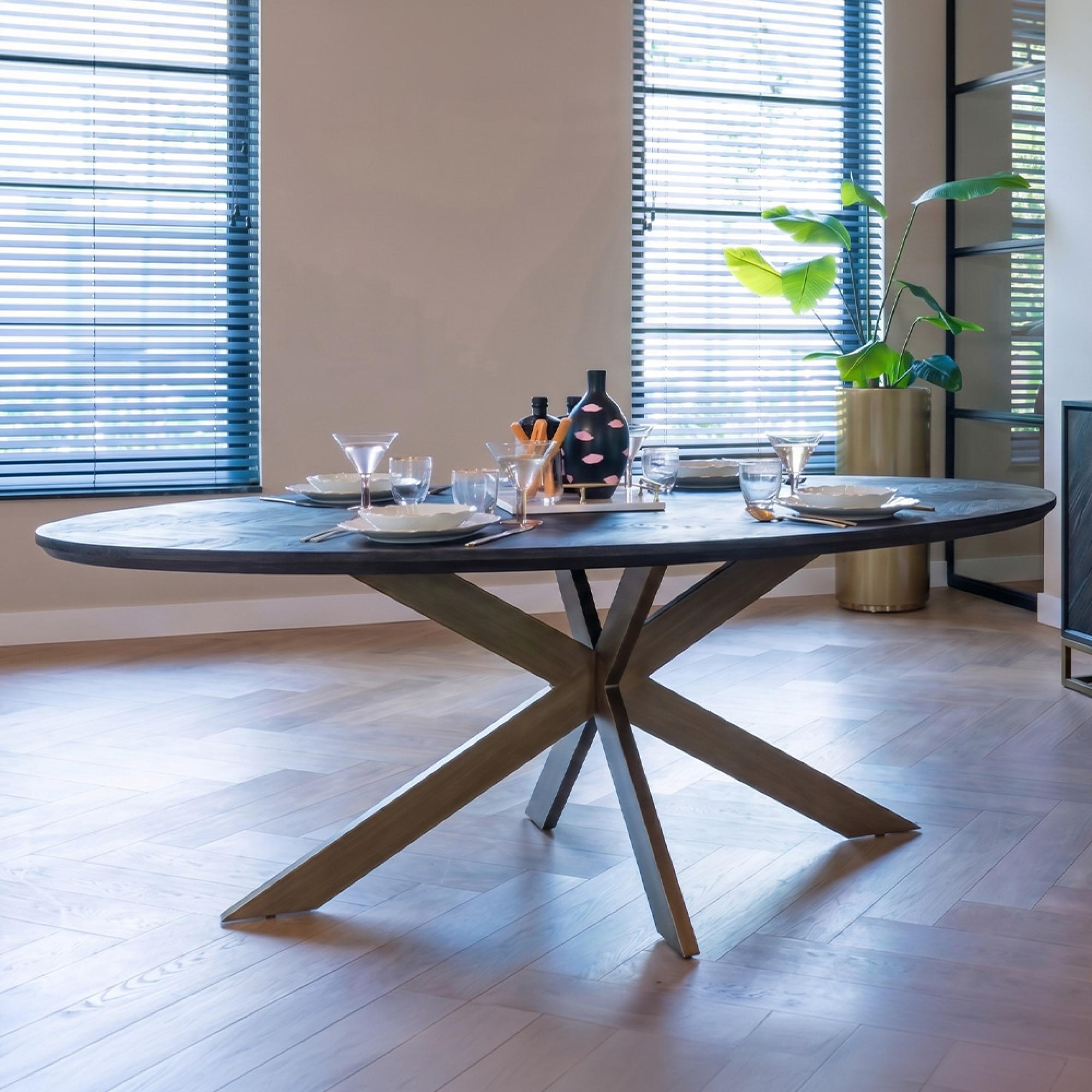 Blackbone Black and Brass 12 Seater Oval Dining Table with Spider Legs