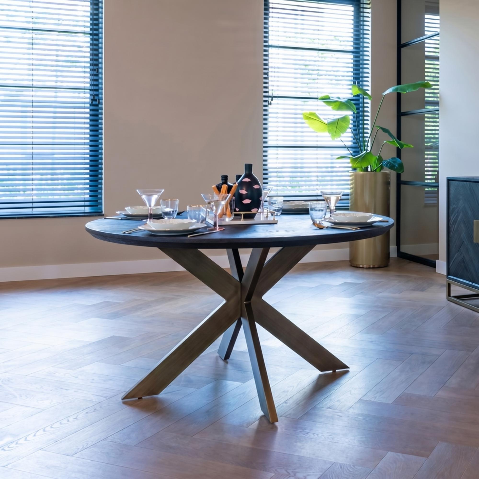 Blackbone Black and Brass 6 Seater Round Dining Table with Spider Legs