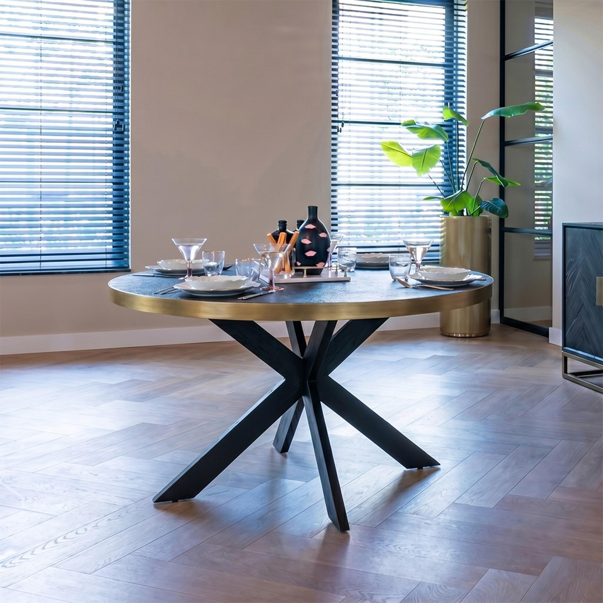 Bloomville Shagreen 6 Seater Round Dining Table with Spider Legs
