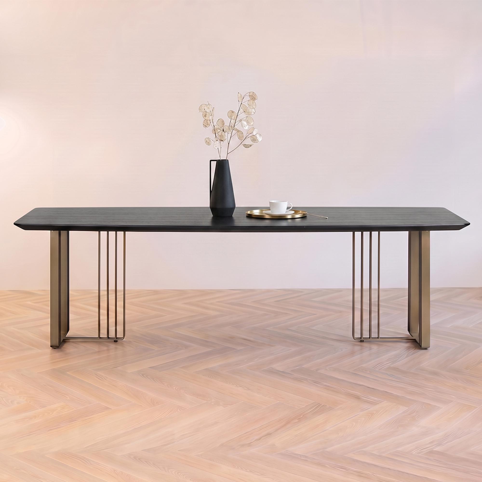 Alexander Jones Dining Table - 220cm - 10 Seater - Double Pedestal - Charcoal and Brass