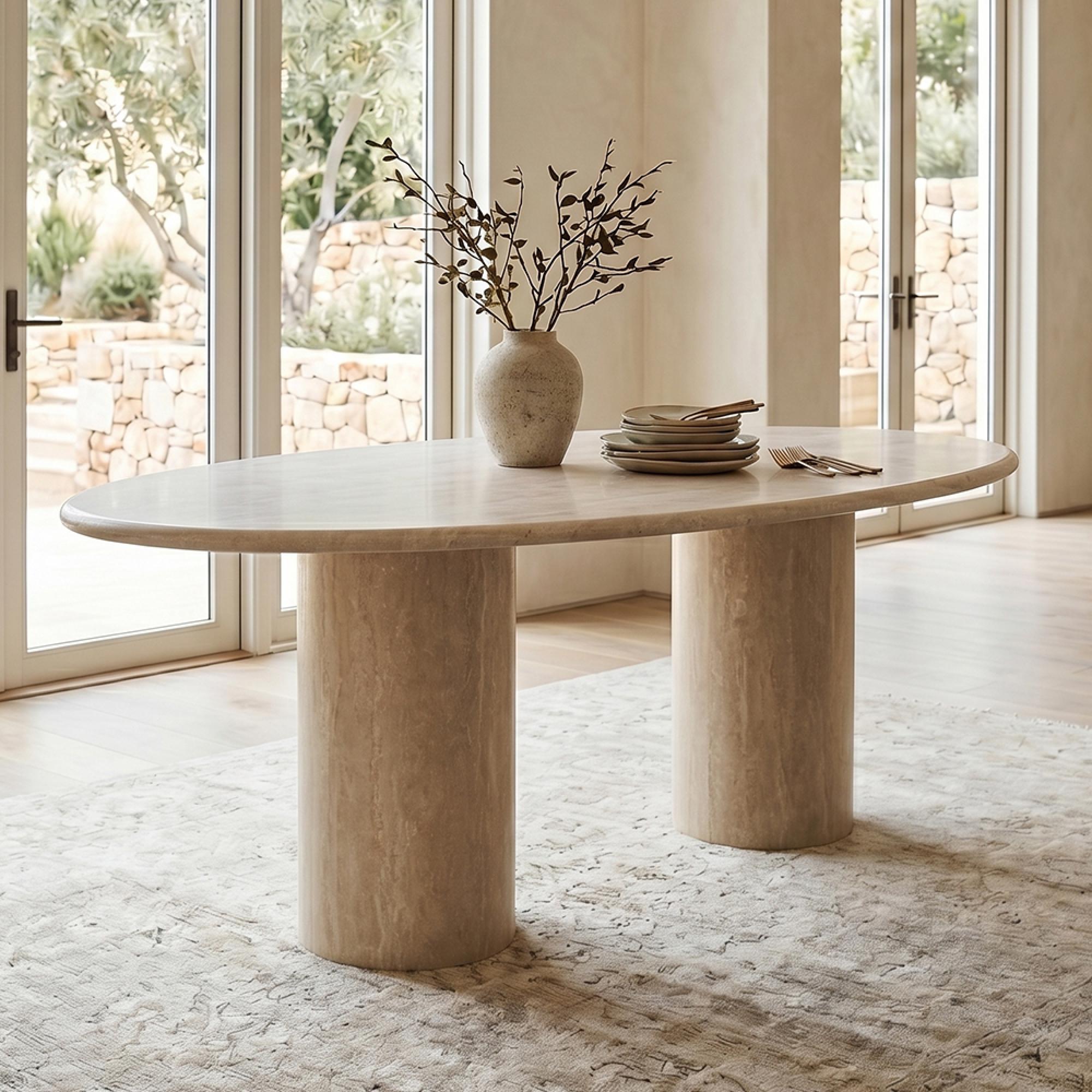 Renaissance Dining Table - 240cm - 10 Seater - Pedestal - Beige - Travertine