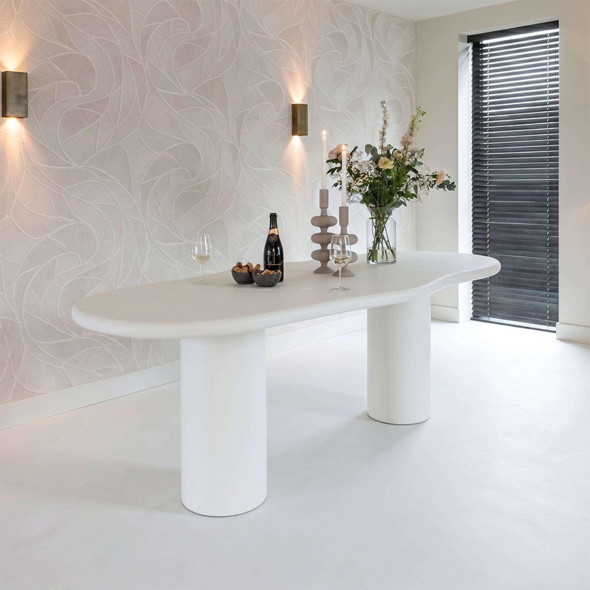Bloomstone White Lime Plaster 12 Seater Pedestal Dining Table