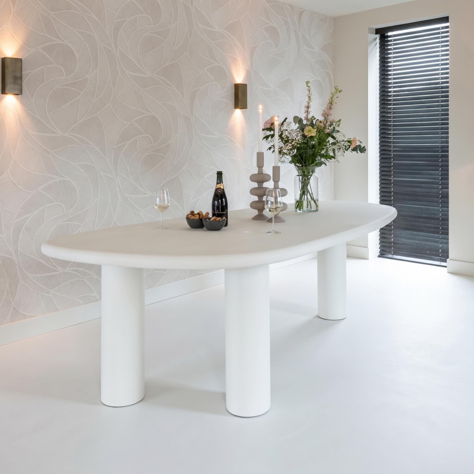 Bloomstone White Lime Plaster 8 Seater Pedestal Dining Table