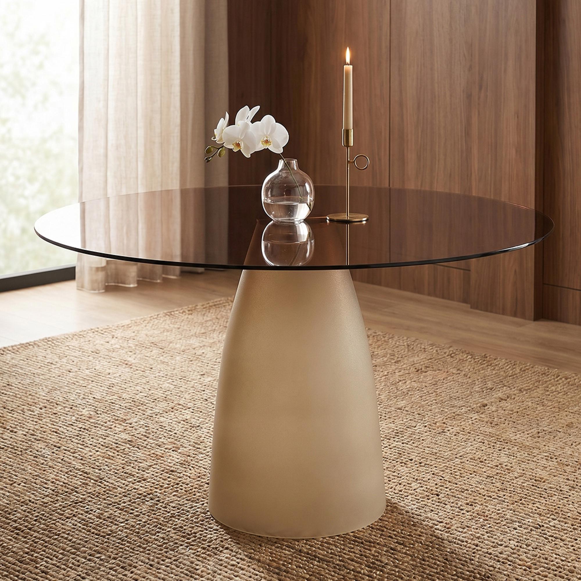 Brix Mylon Dining Table - 140cm - 6 Seater - Cone Base - Off White - Glass and Metal