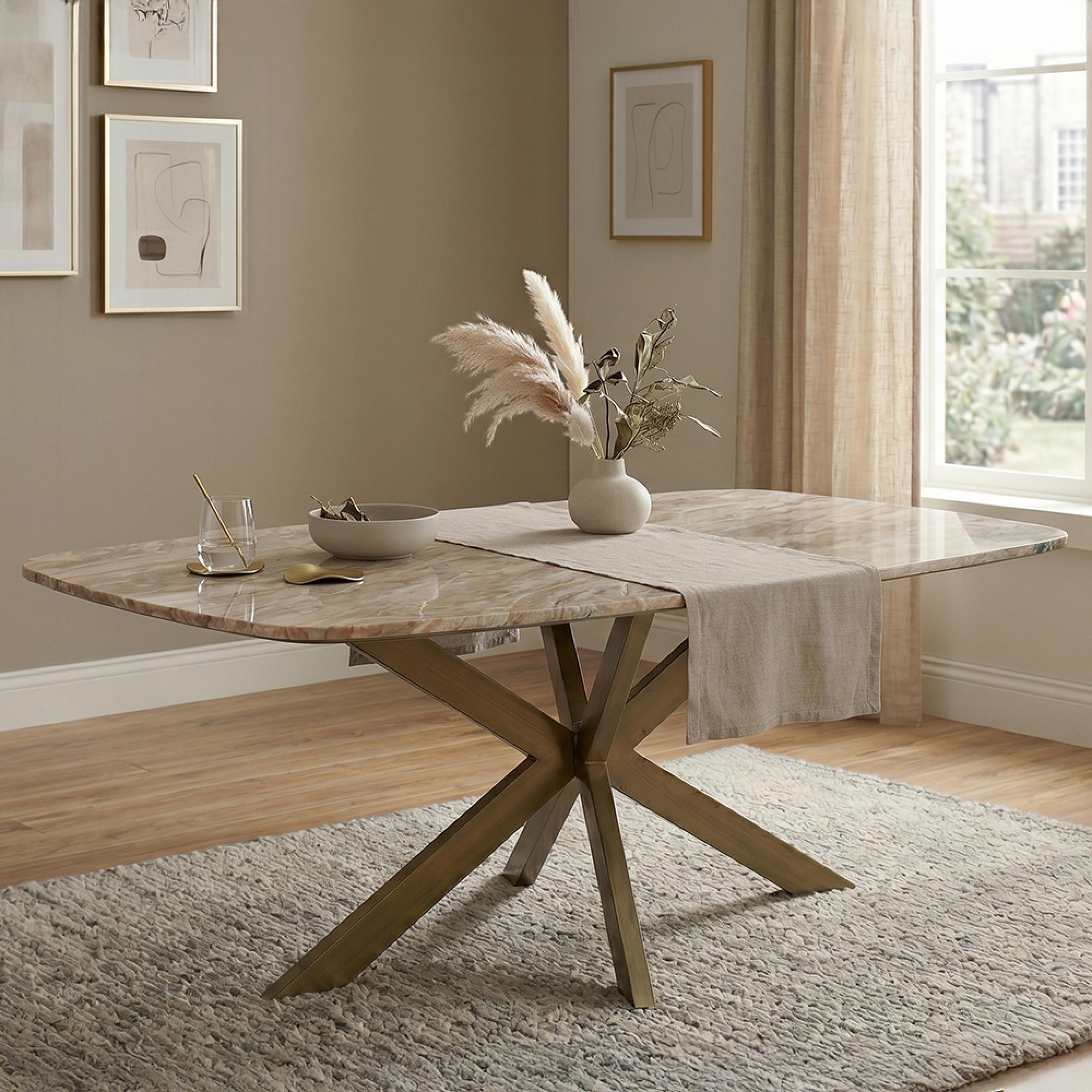 Bottega Dining Table - 220cm - 10 Seater - Spider Legs - Blush Beige - Marble and Metal