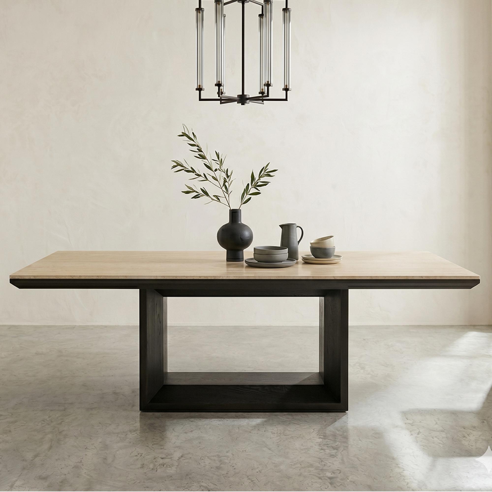 Claremont Dining Table - 230cm - 10 Seater - Pedestal - Brown - Travertine Top