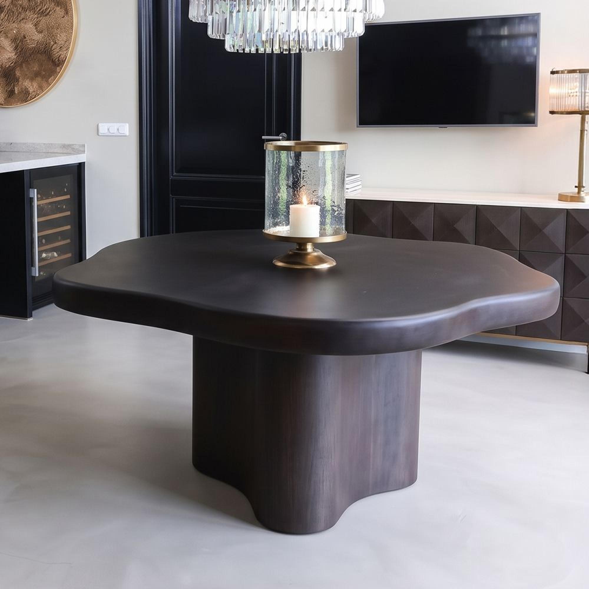 Sherman Dining Table - 150cm - 6 Seater - Abstract - Pedestal - Dark Brown - Acacia Wood