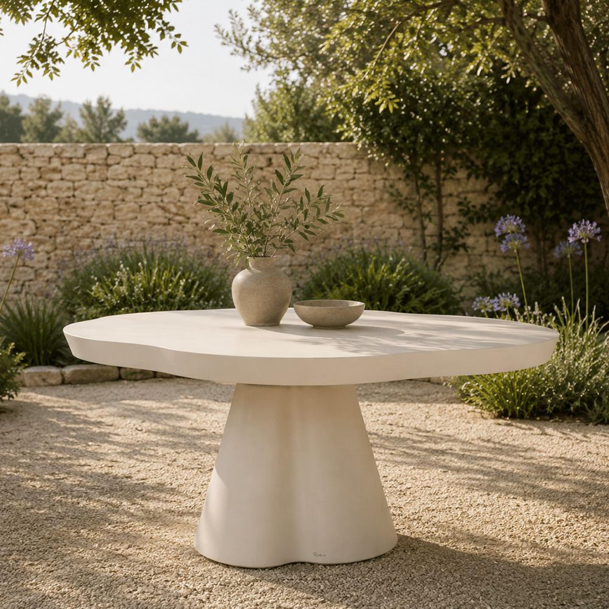 Urban Bloom Outdoor Dining Table  - 140cm - 6 Seater - Abstract - Pedestal - Sandstone - Concrete