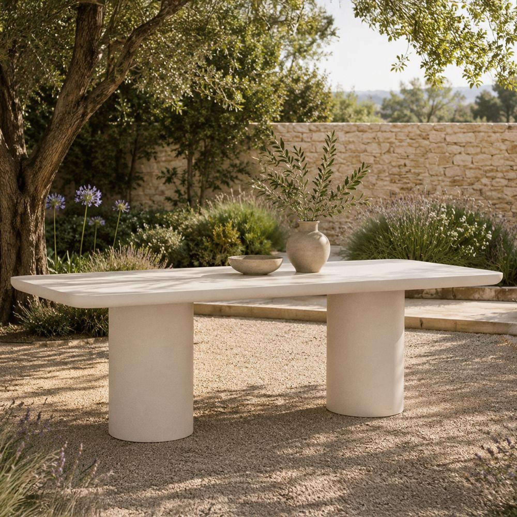 Urban Bloom Outdoor Dining Table - 230cm - 10 Seater - Double Pedestal - Sandstone - Concrete