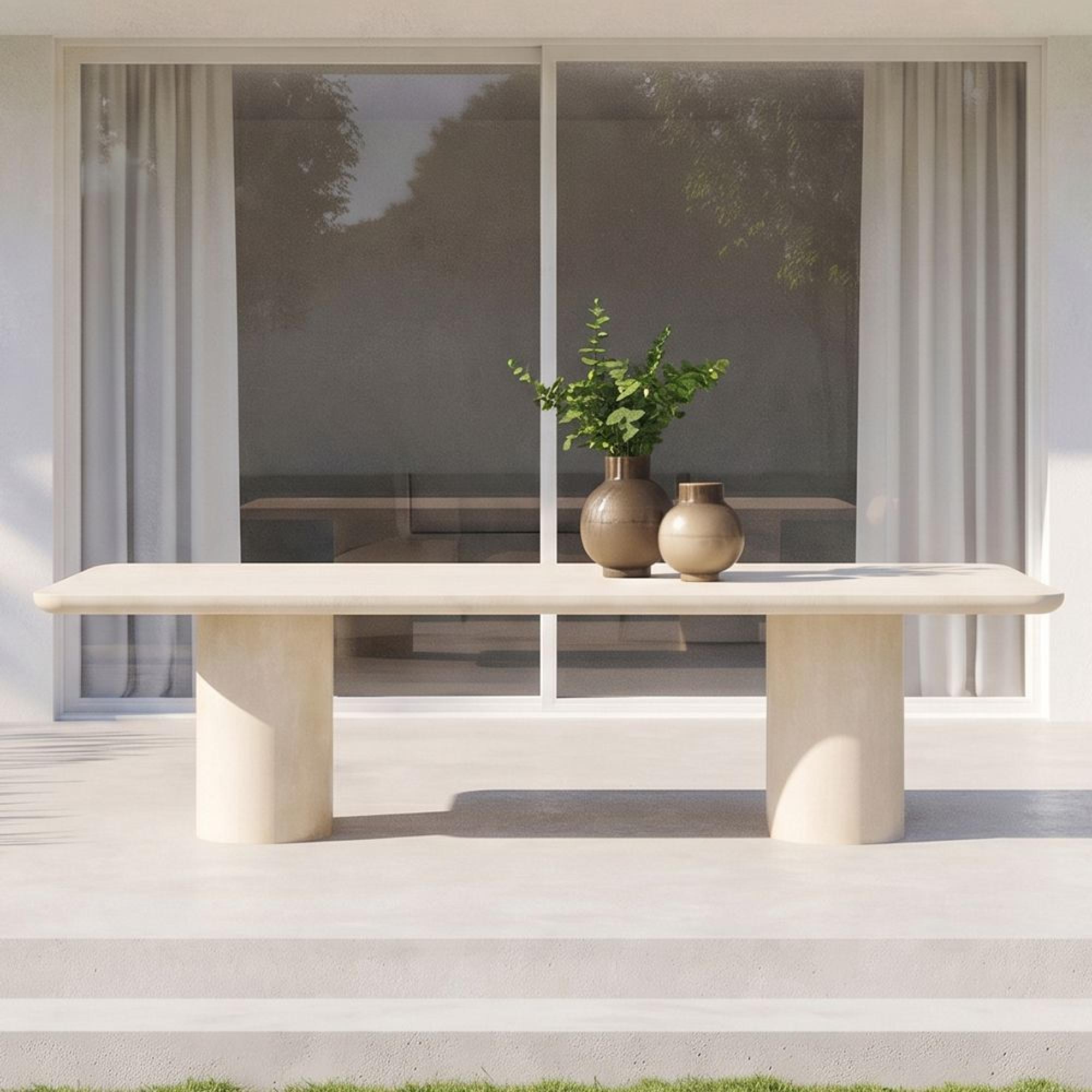 Urban Bloom Outdoor Dining Table - 280cm - 12 Seater - Double Pedestal - Sandstone - Concrete