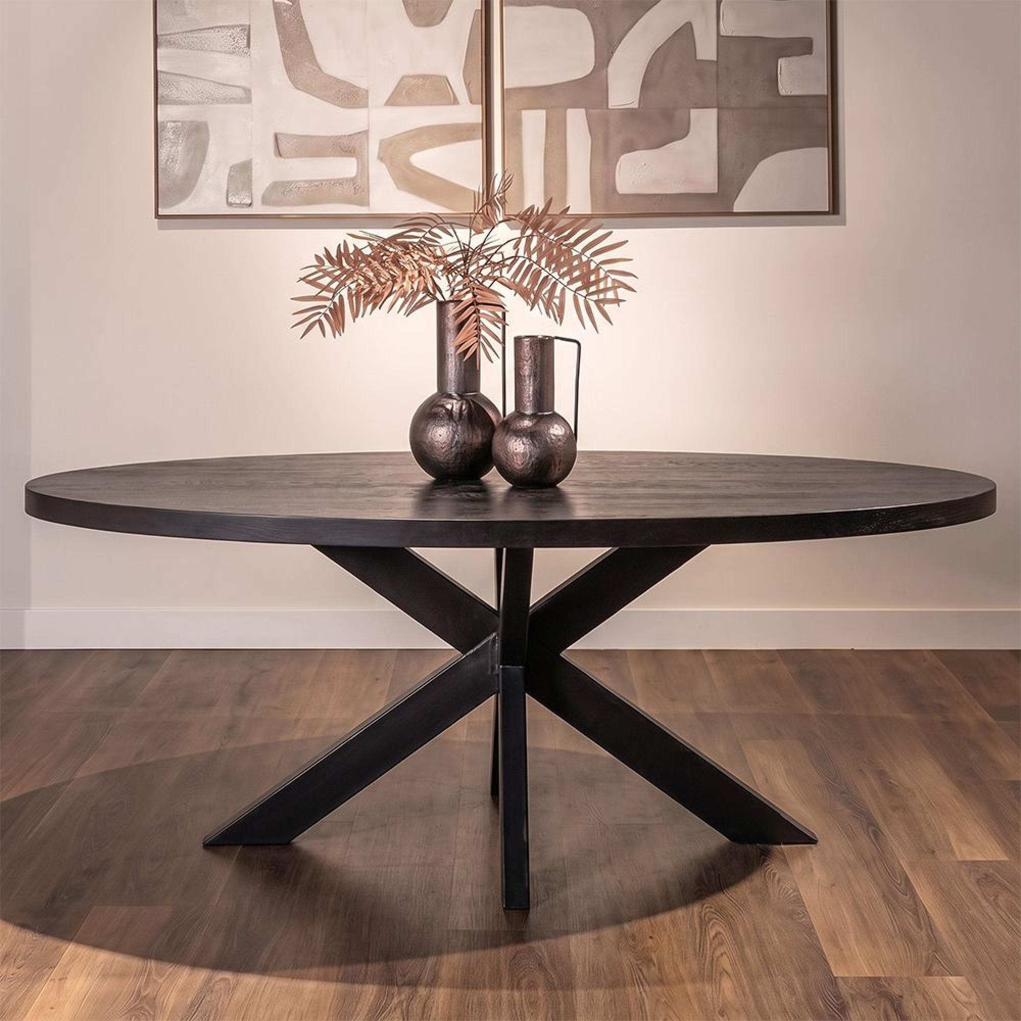 Watson Dining Table - 235cm - 10 Seater - Oval - Spider Leg - Black - Oak and Metal