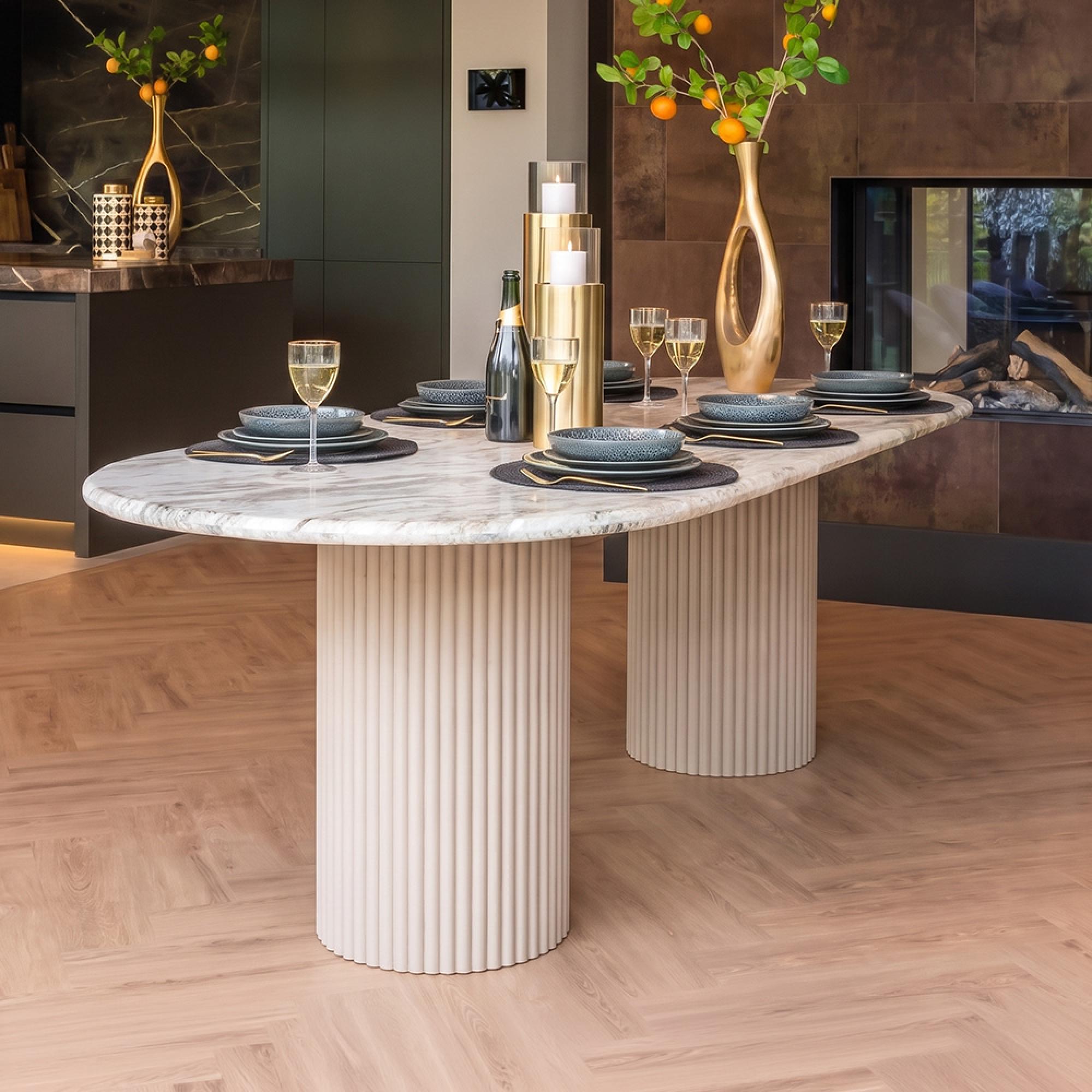 La Cantera Travertine Beige 10 Seater Oval Pedestal Dining Table