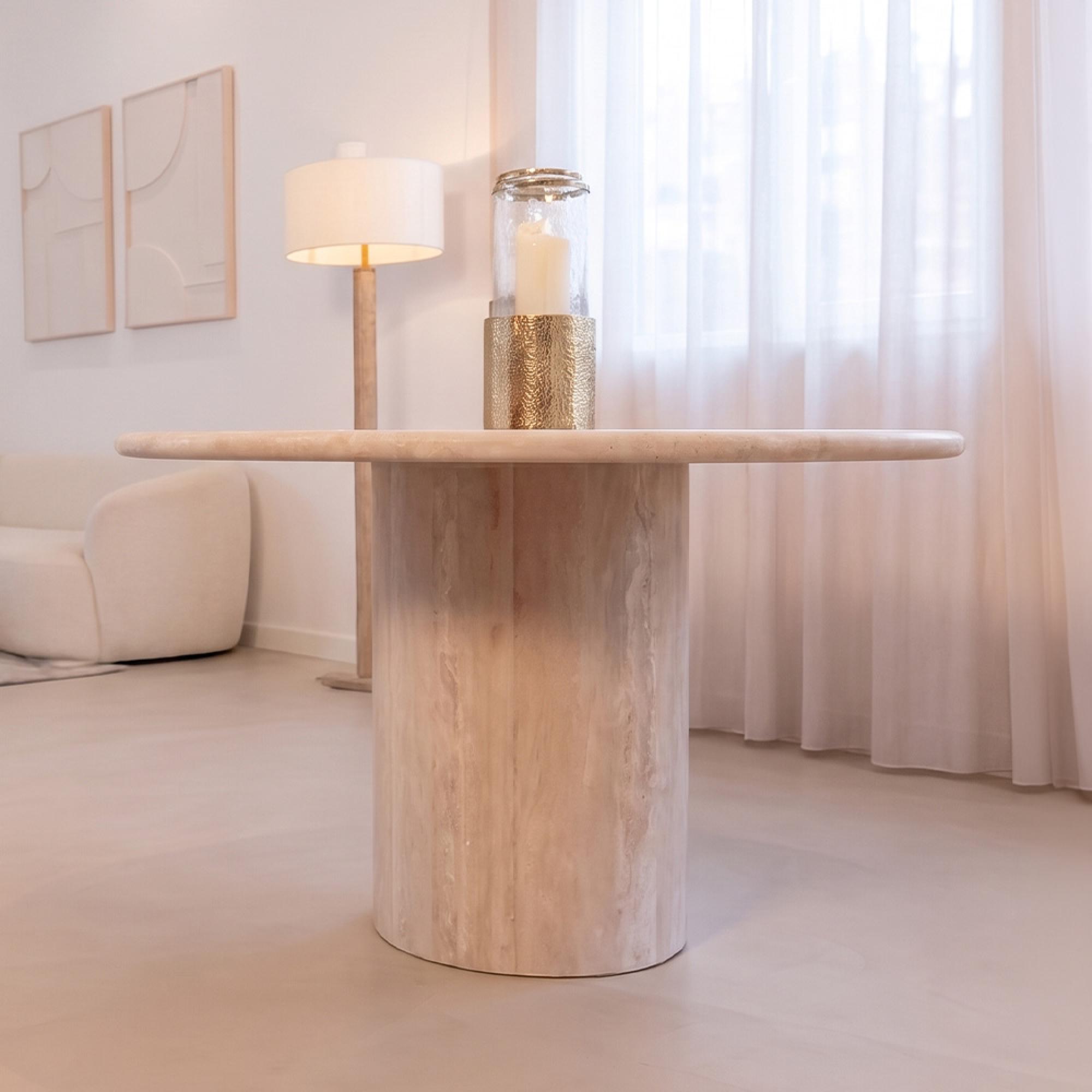 Renaissance Dining Table - 130cm - 4 Seater - Round - Pedestal - Beige - Travertine