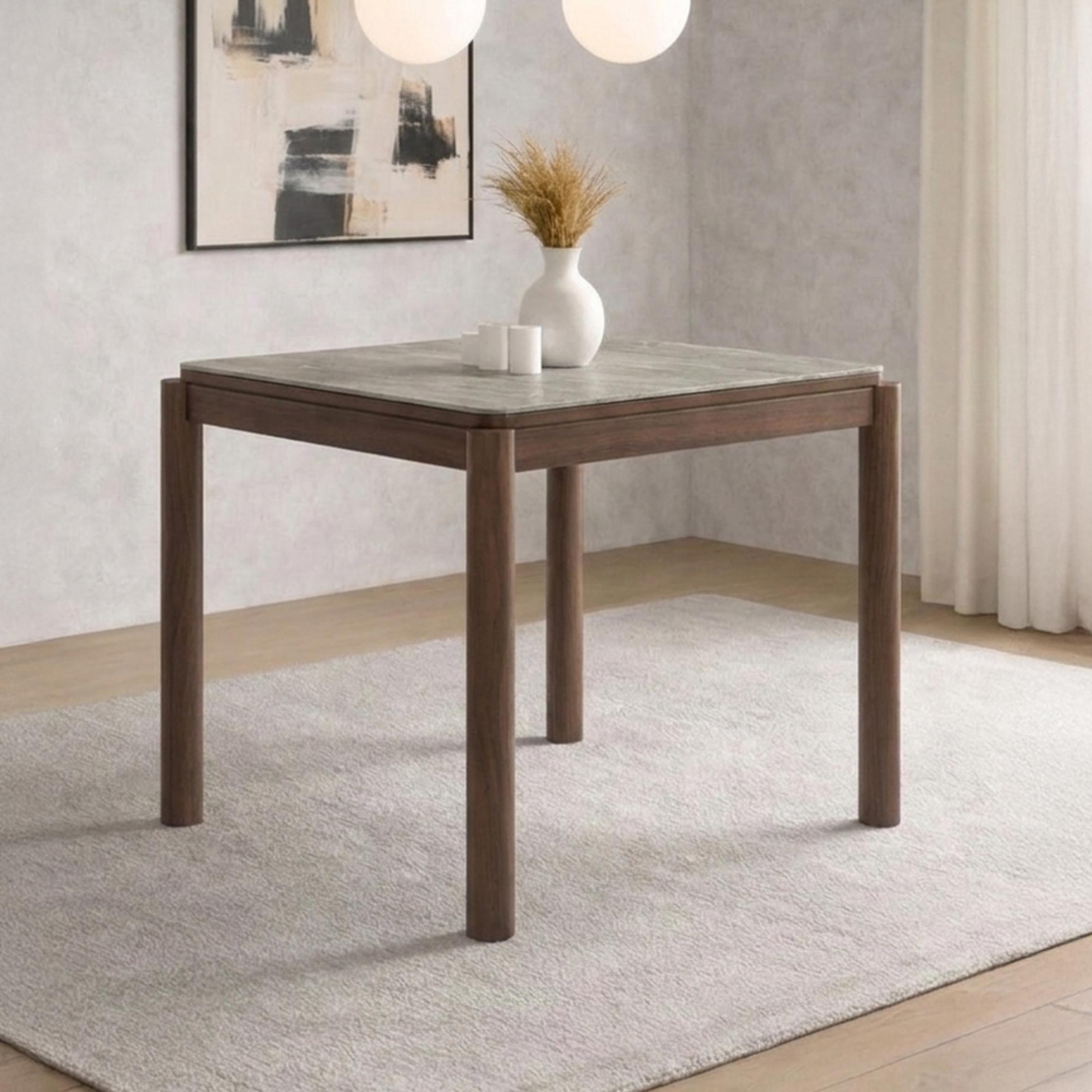 Willow Dining Table - 80cm - 4 Seater - Square - Tobacco Walnut and Beige - Wood and Marble Effect