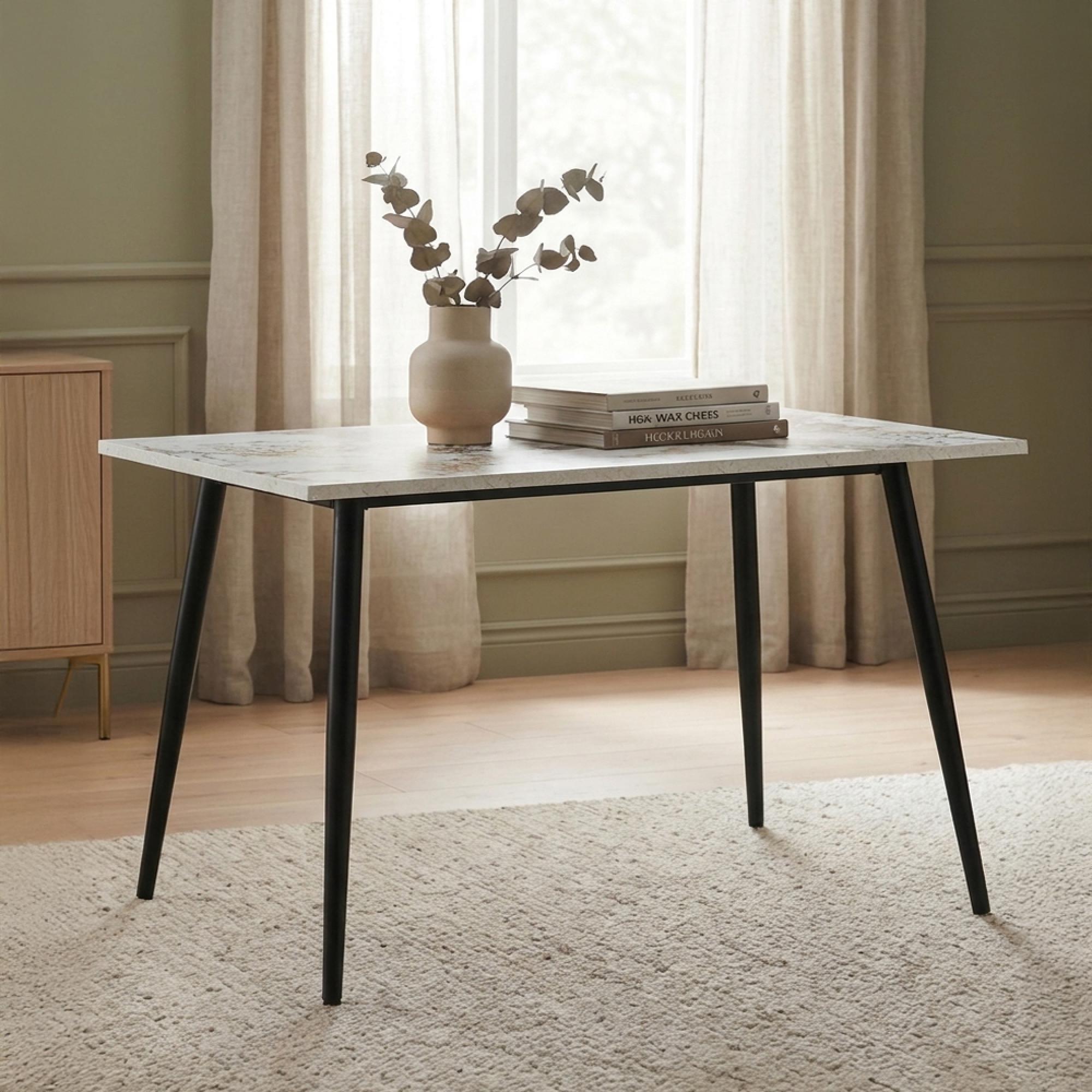 Horizon Dining Table - 140cm - 4 Seater - Pandora and Black - Marble Effect and Metal