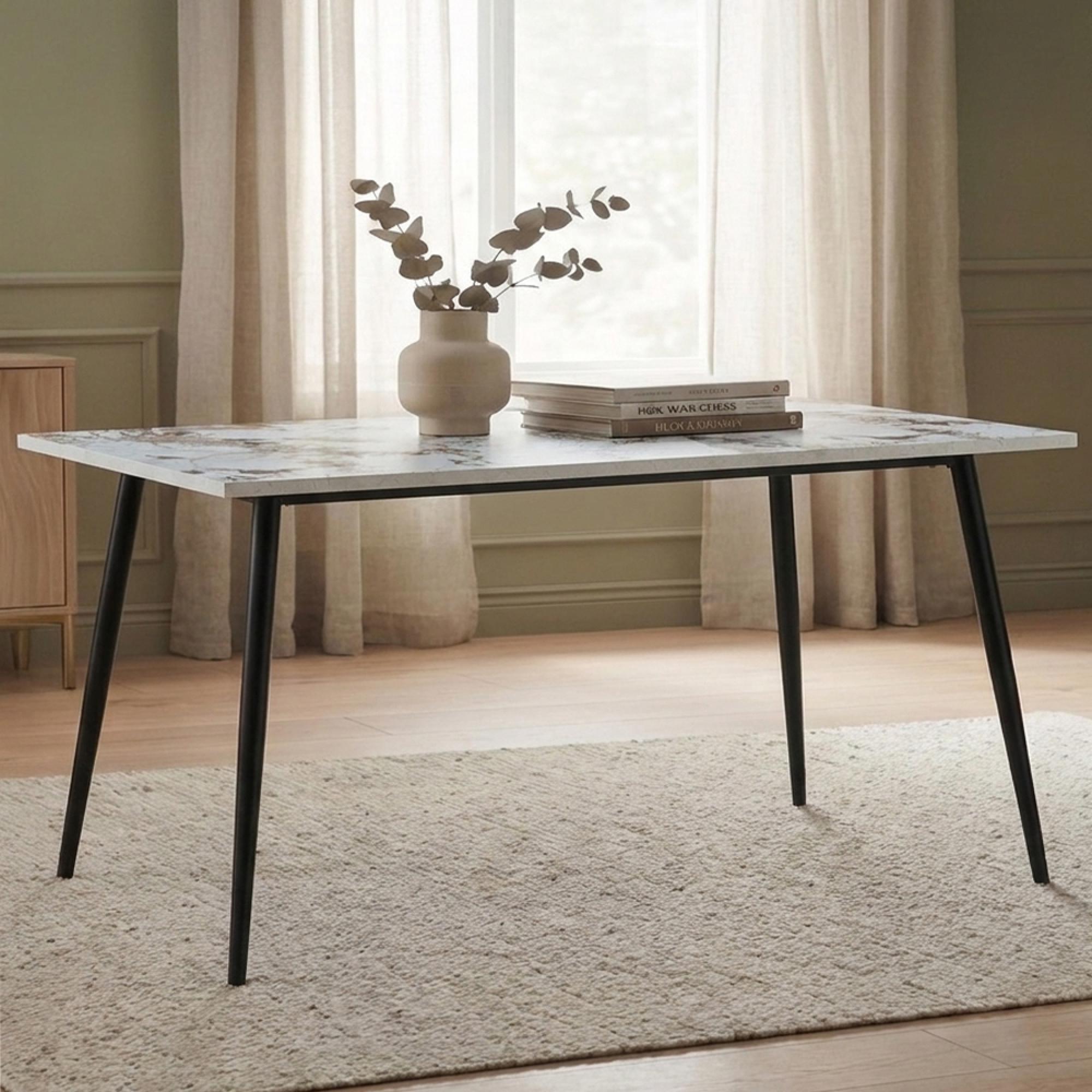 Horizon Dining Table - 180cm - 6 Seater - Pandora and Black - Marble Effect and Metal