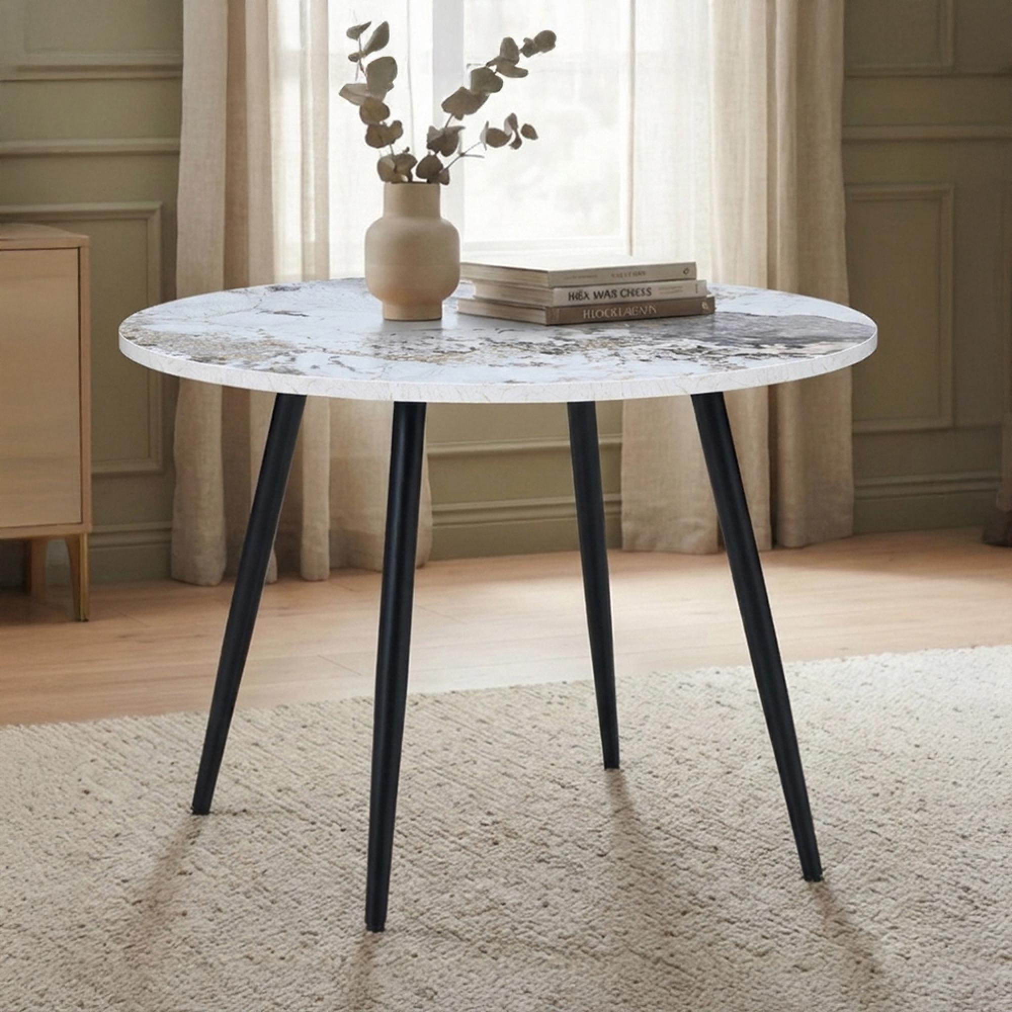 Horizon Dining Table - 90cm - 2 Seater - Round - Pandora and Black - Marble Effect and Metal