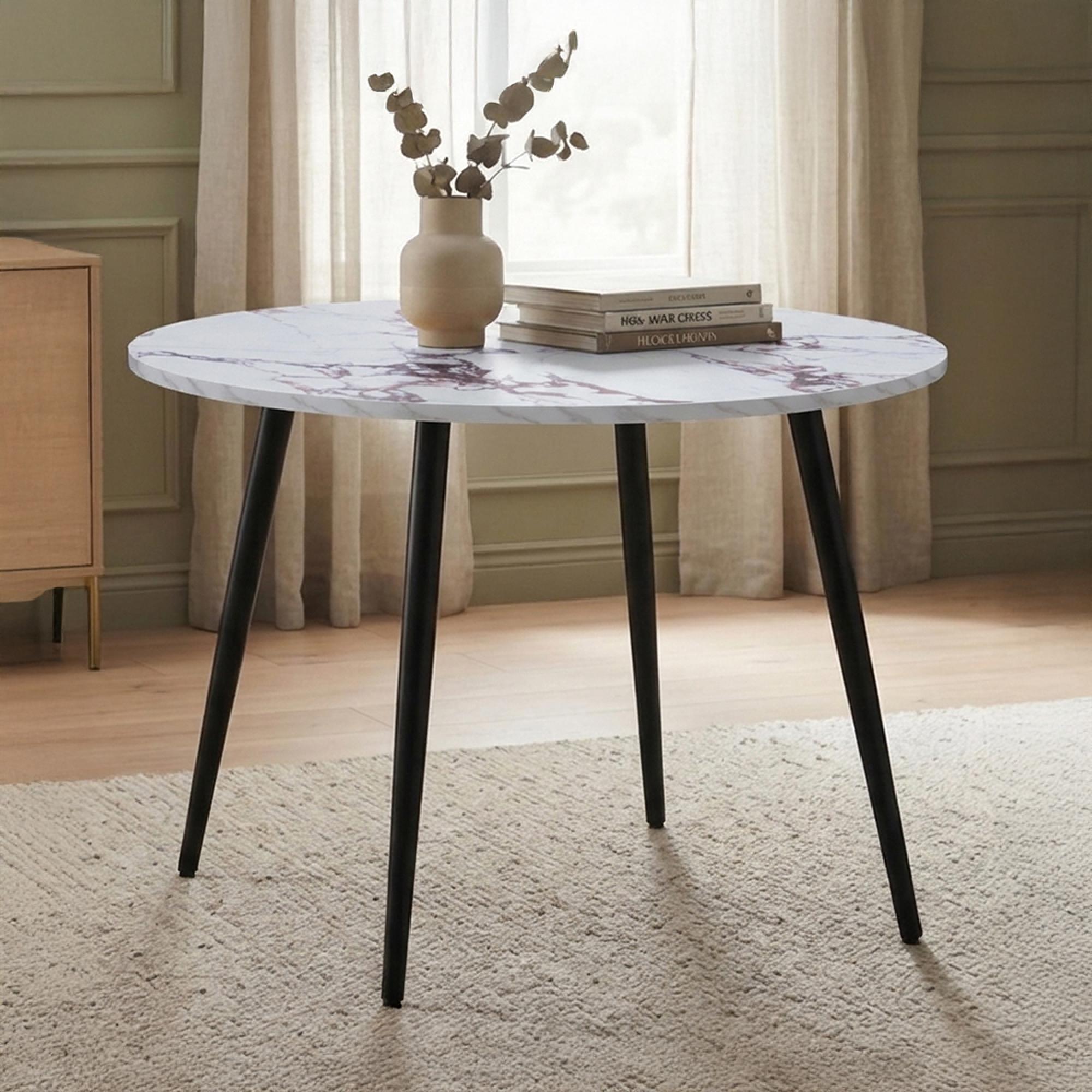 Horizon Dining Table - 90cm - 2 Seater - Round - Violetta and Black - Marble Effect and Metal