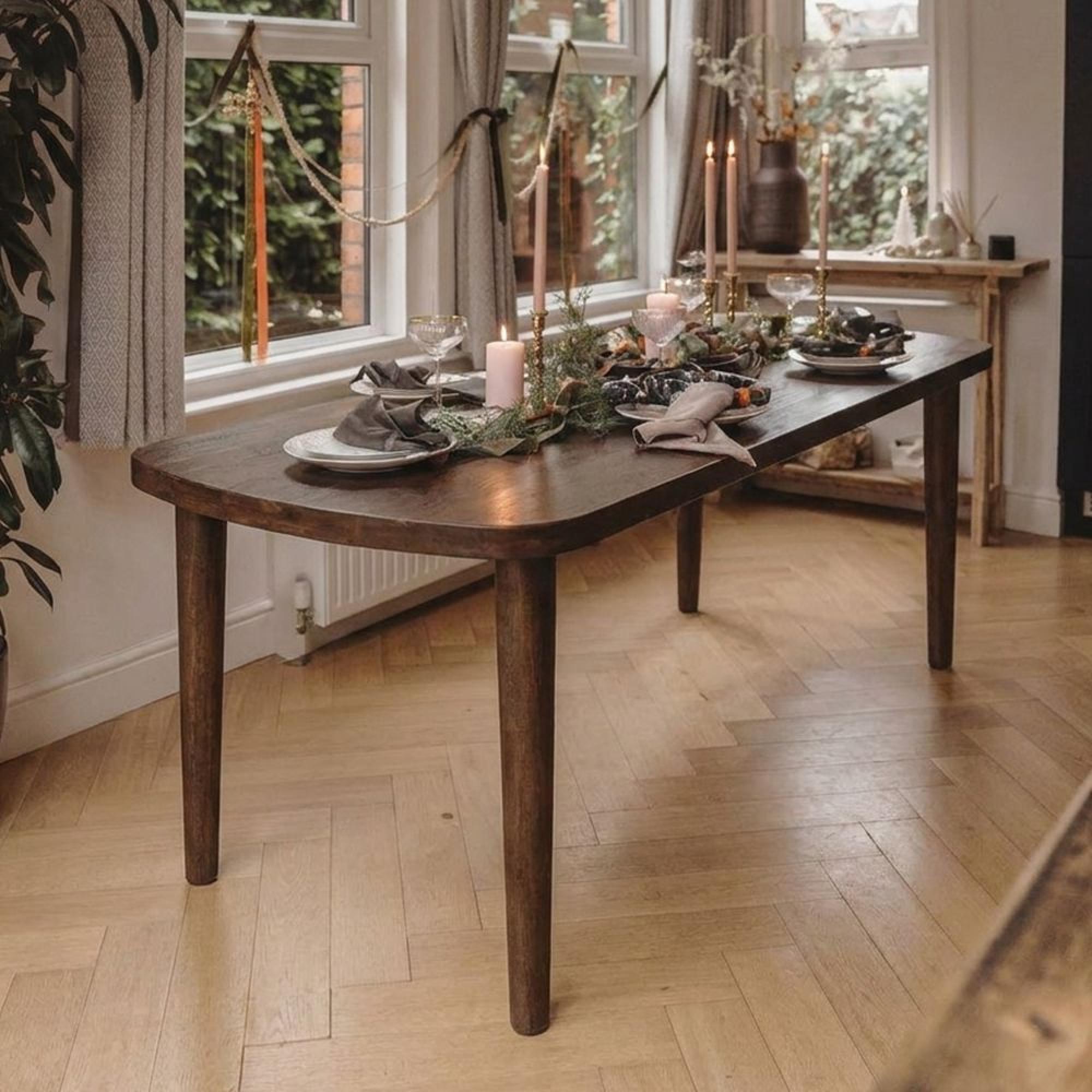 Babel Curved Dining Table - 220cm - 8 Seater - Brown - Wooden