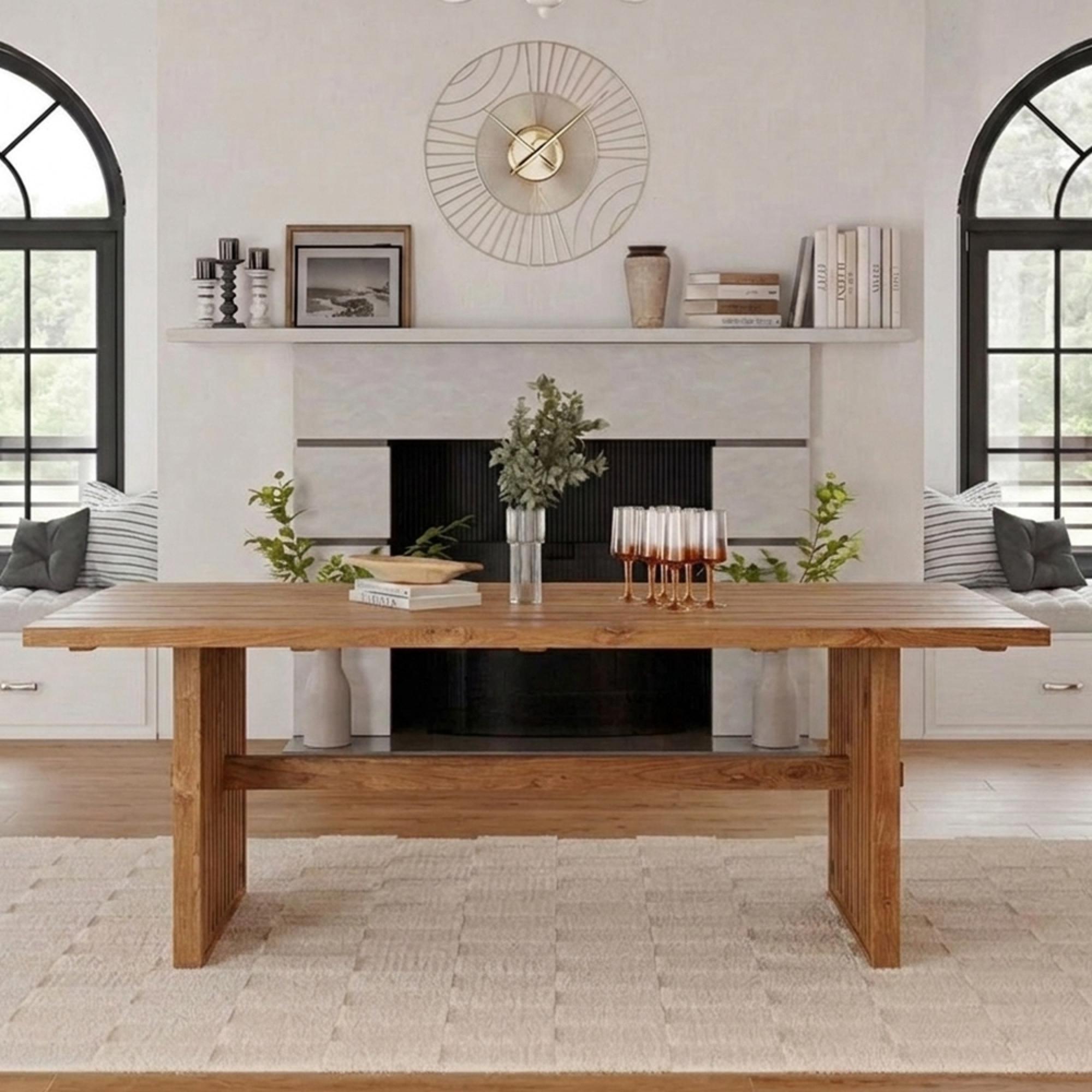 Byron Dining Table - 200cm - 8 Seater - Slatted Base - Brown - Teak Wood